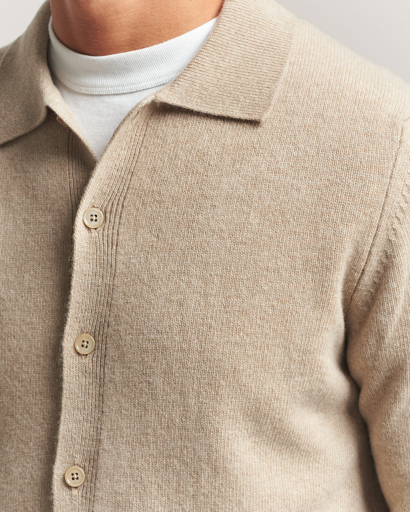 Herren | Pullover | Stenströms | Brushed Merino Polo Cardigan Beige