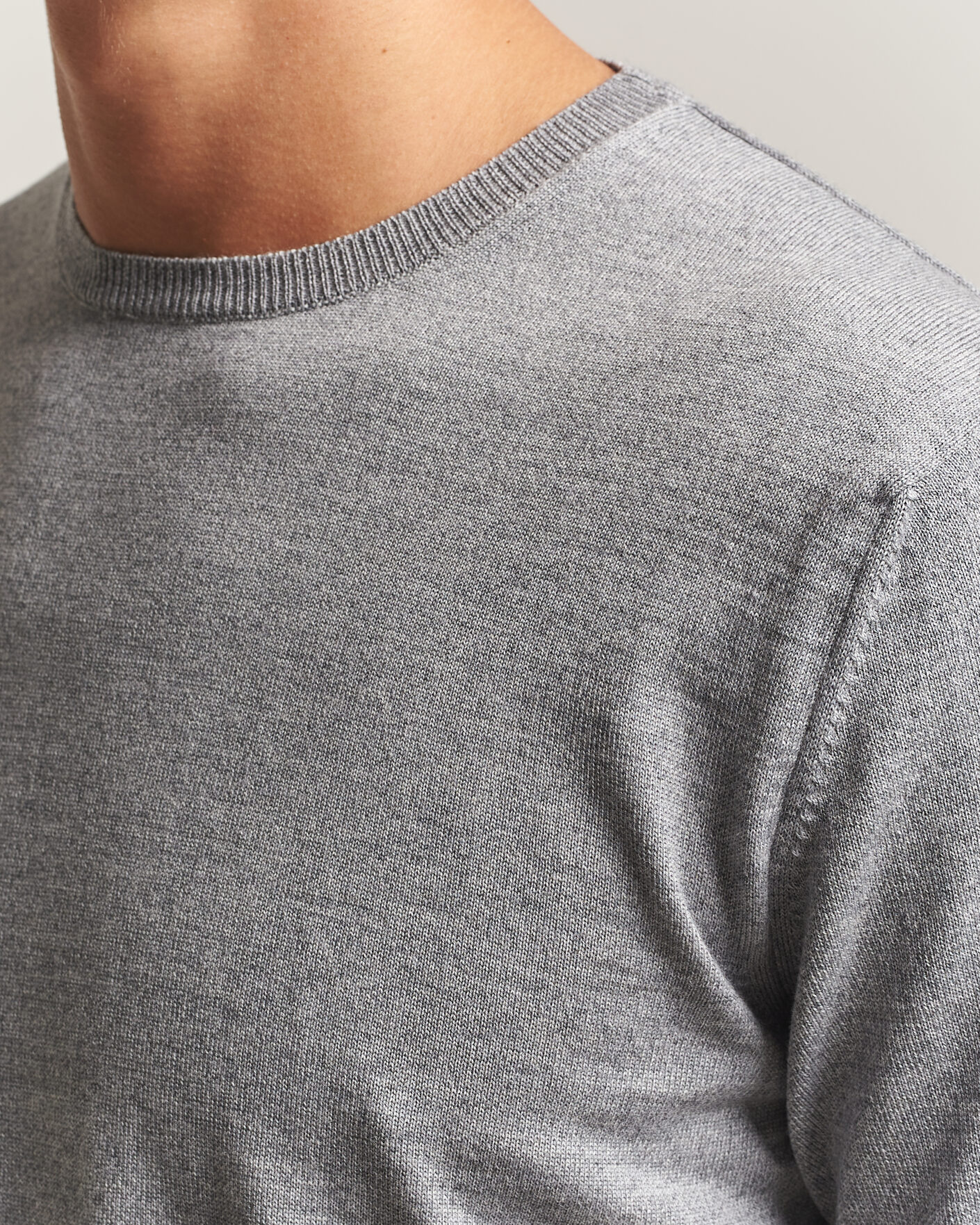 Herren | Pullover | Stenströms | Merino Crew Neck Grey Mouline