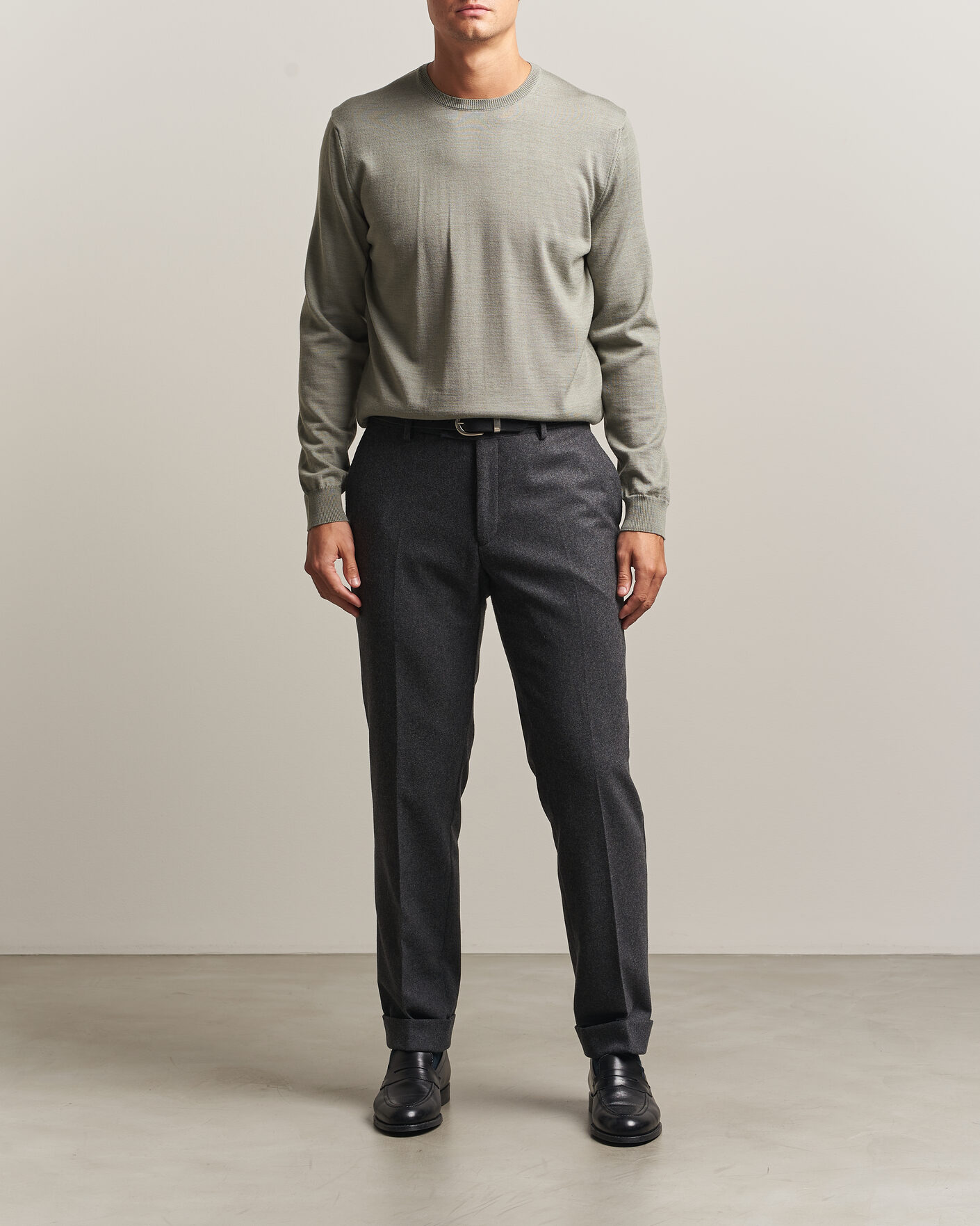 Herren | Pullover | Stenströms | Merino Crew Neck Green/Grey