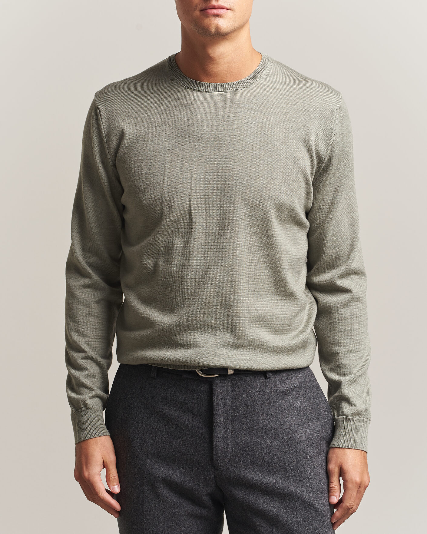 Herren | Pullover | Stenströms | Merino Crew Neck Green/Grey