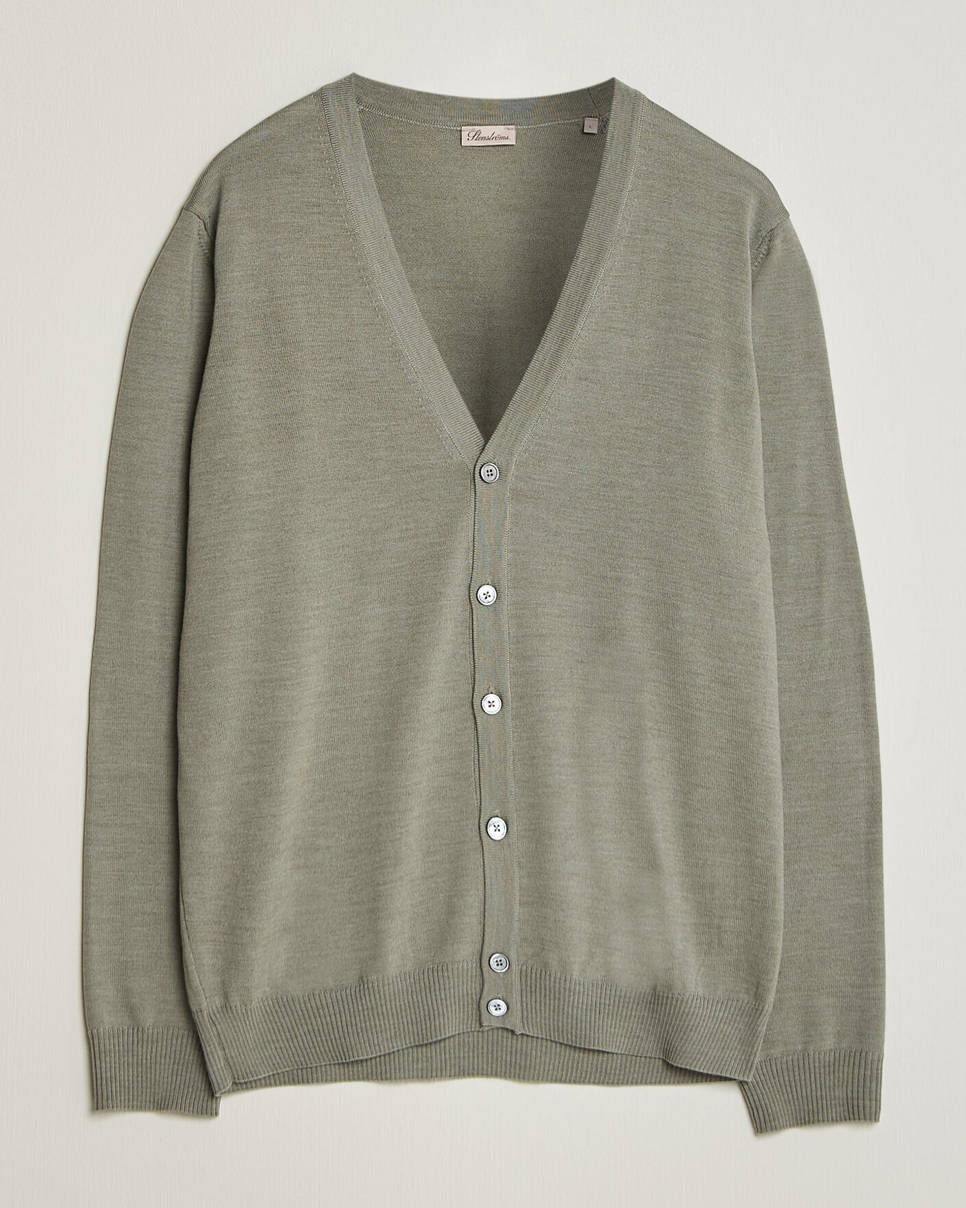 Herren | Pullover | Stenströms | Merino Cardigan Green/Grey