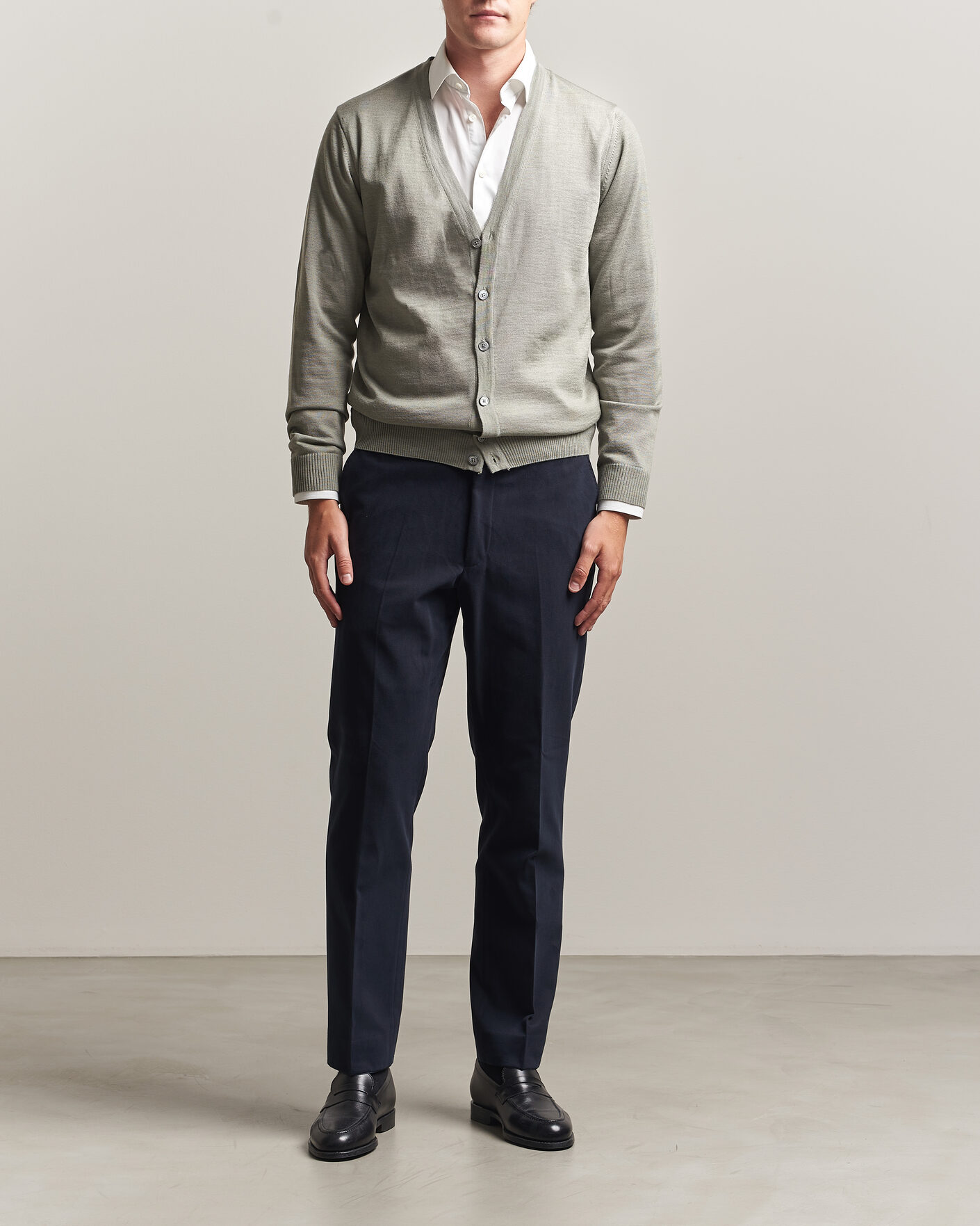 Herren | Pullover | Stenströms | Merino Cardigan Green/Grey