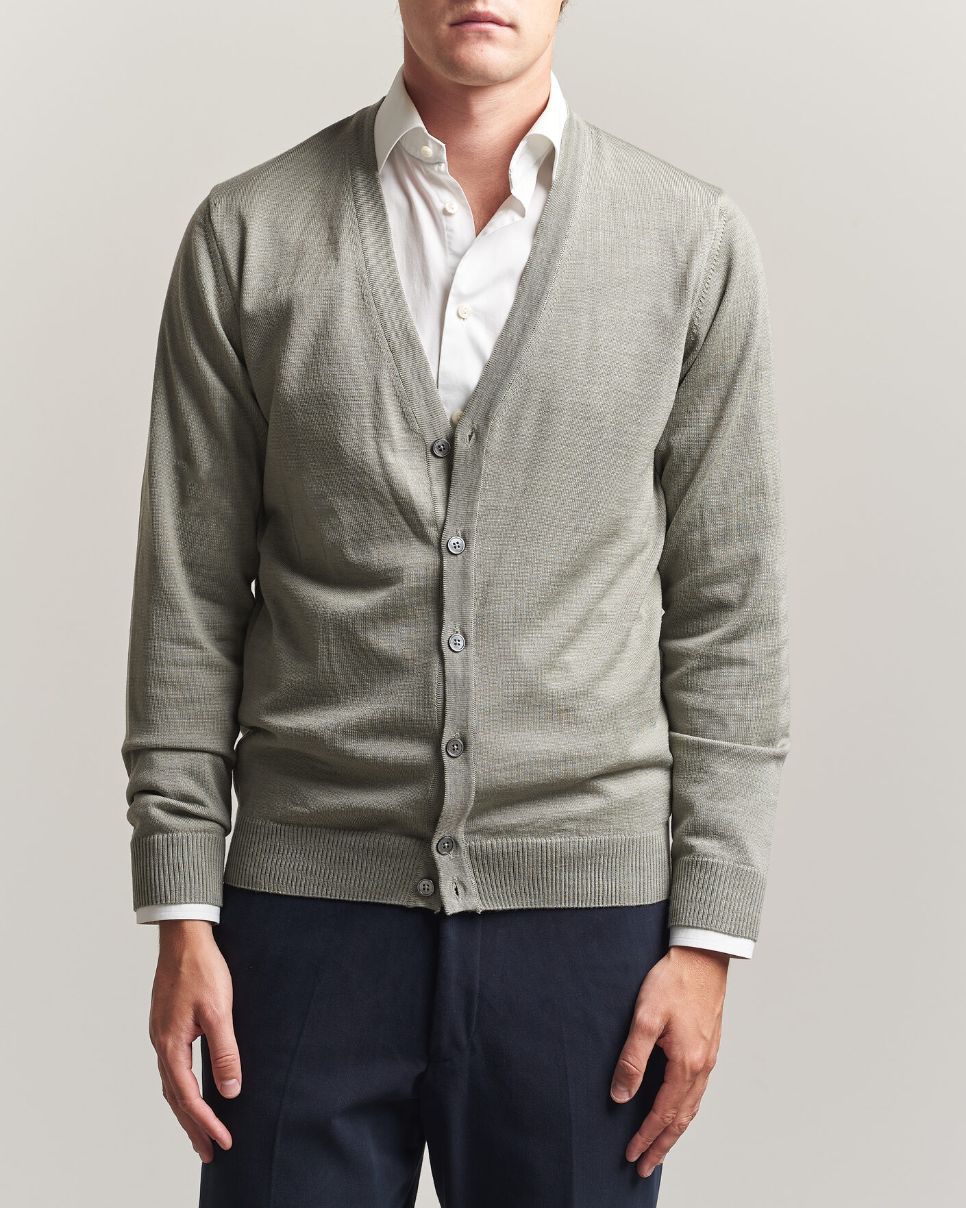 Herren | Pullover | Stenströms | Merino Cardigan Green/Grey