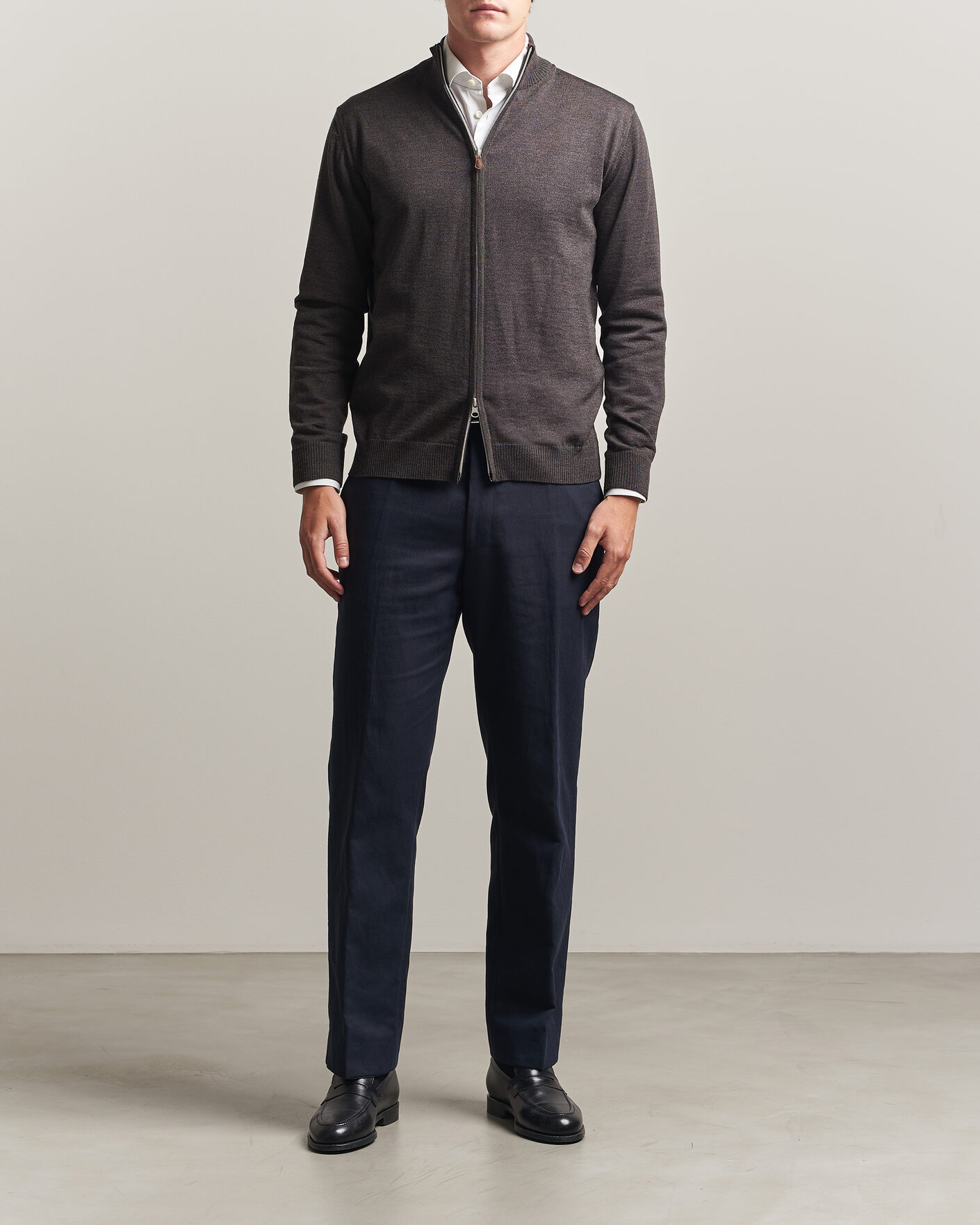 Herren | Pullover | Stenströms | Merino Full Zip Dark Brown