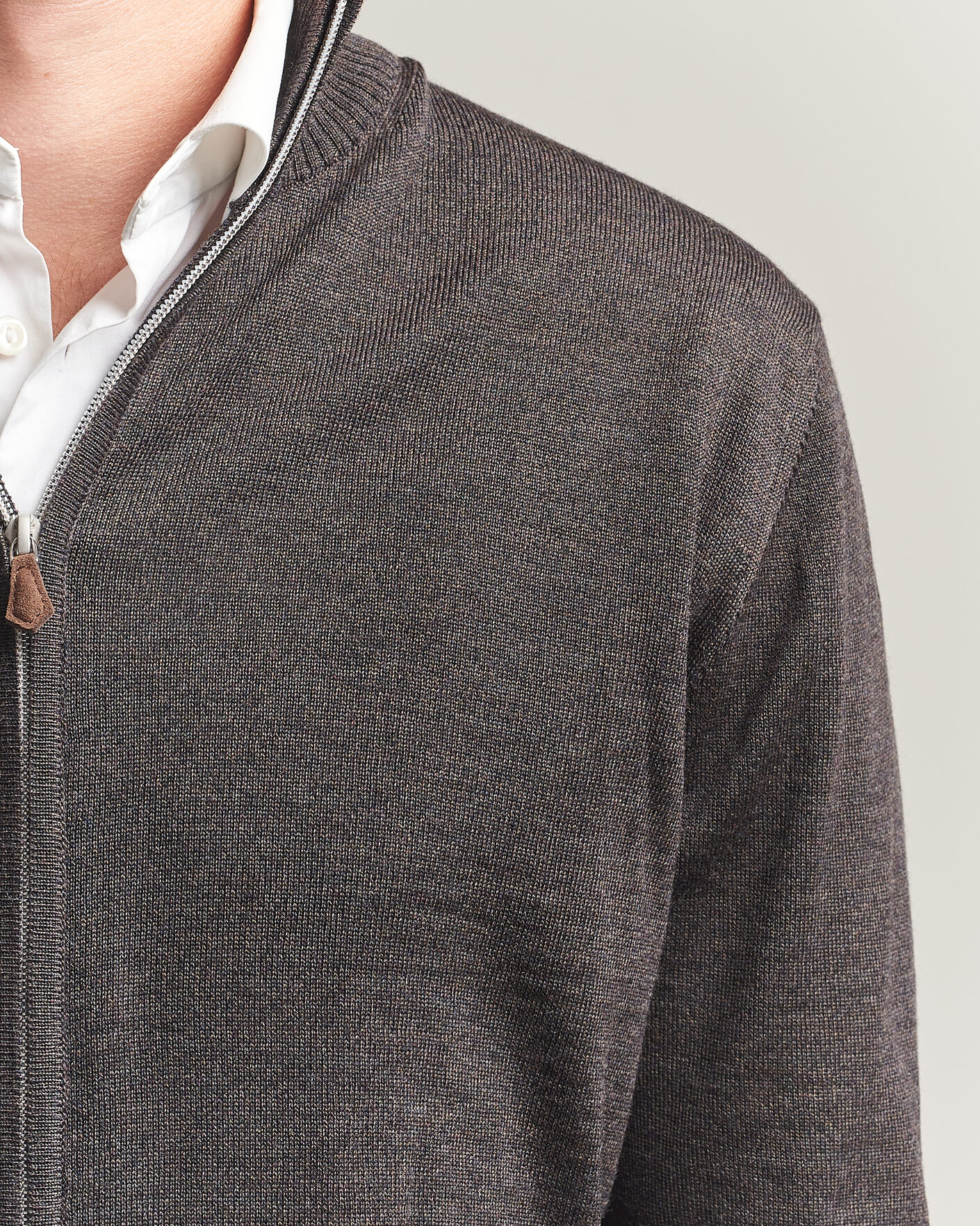 Herren | Pullover | Stenströms | Merino Full Zip Dark Brown