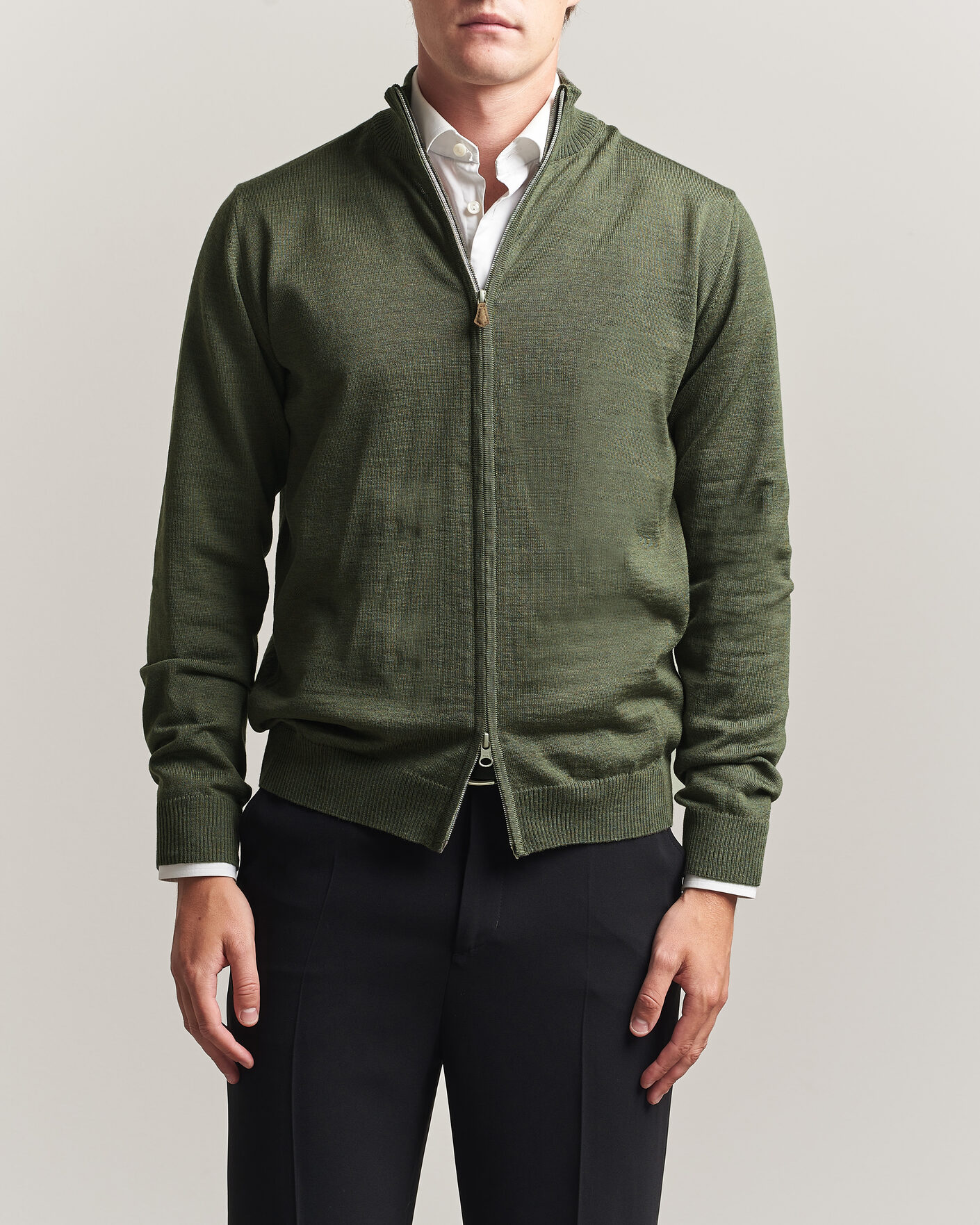 Herren | Pullover | Stenströms | Merino Full Zip Green