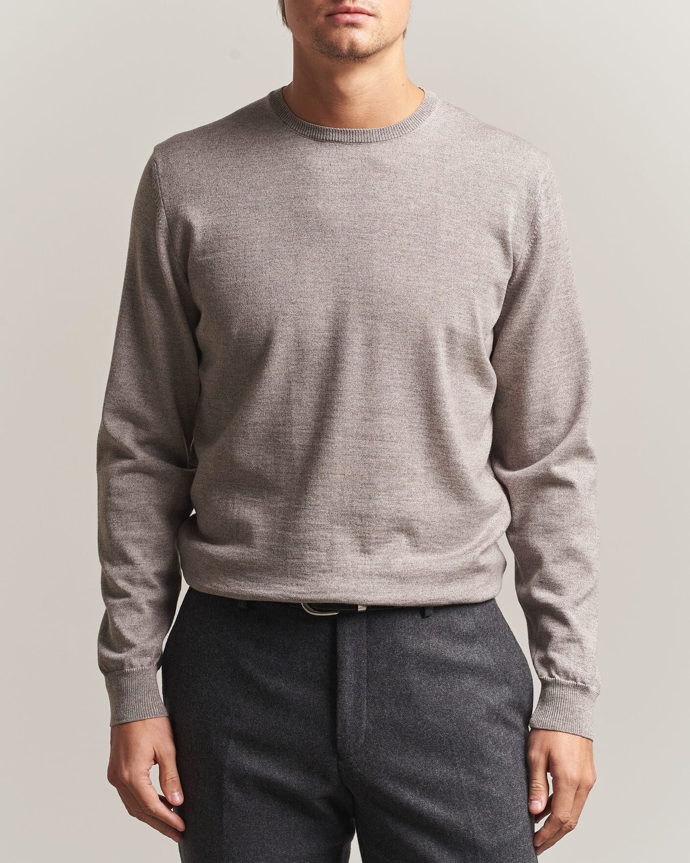 Herren | Pullover | Stenströms | Merino Patch Crew Neck Beige