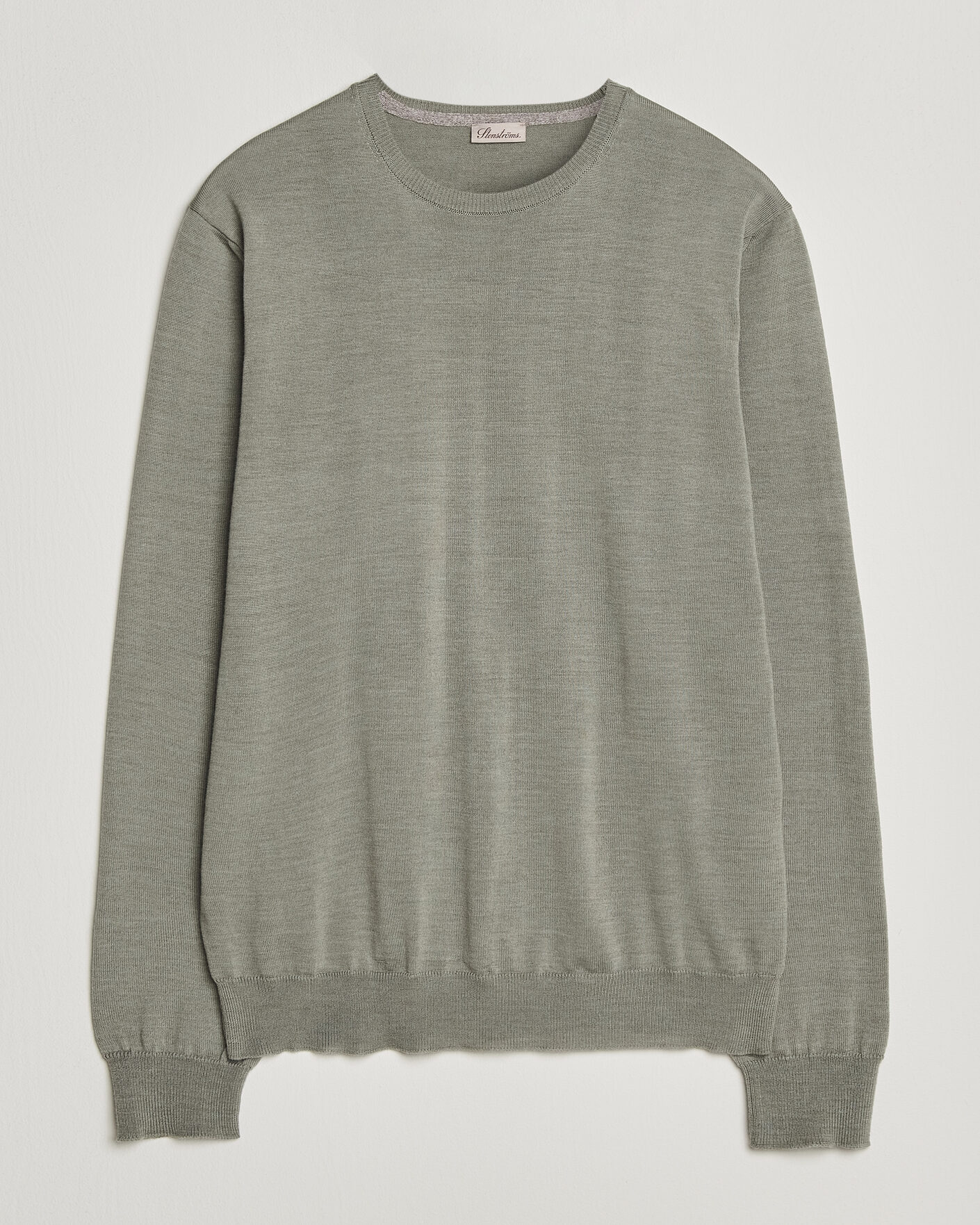 Herren | Pullover | Stenströms | Merino Patch Crew Neck Green/Grey