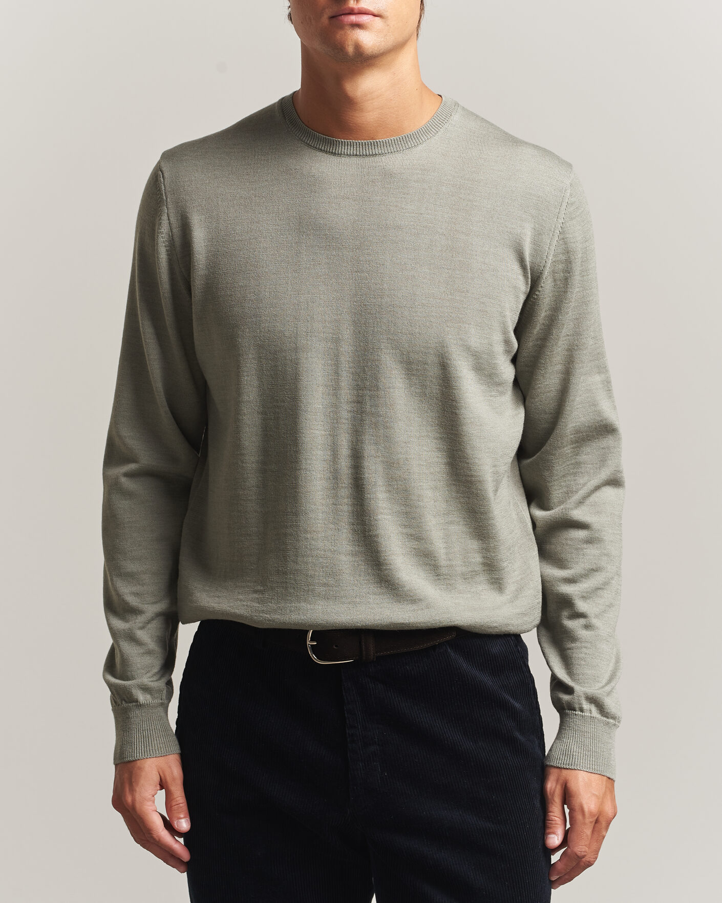 Herren | Pullover | Stenströms | Merino Patch Crew Neck Green/Grey