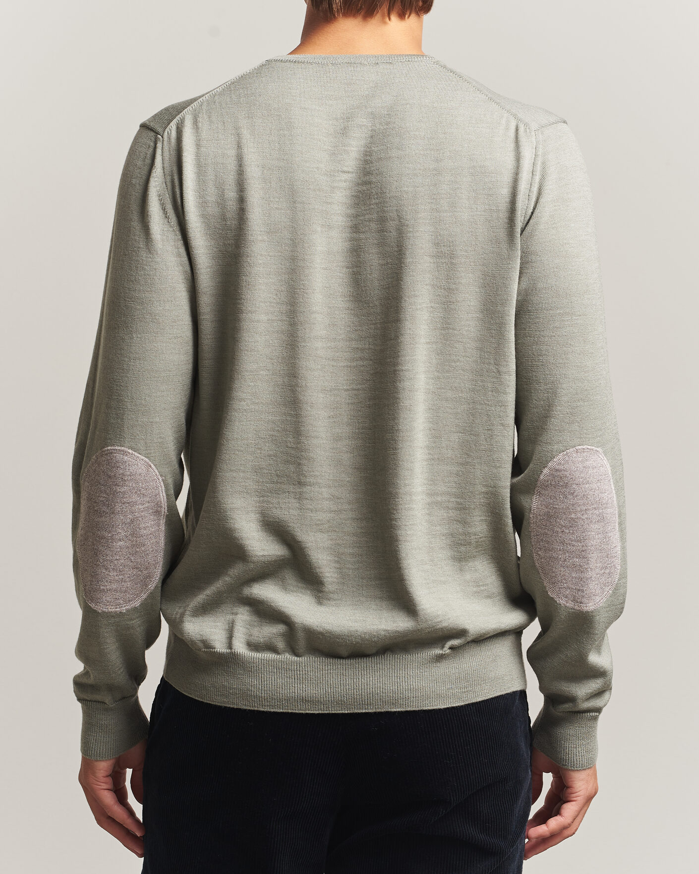Herren | Pullover | Stenströms | Merino Patch Crew Neck Green/Grey