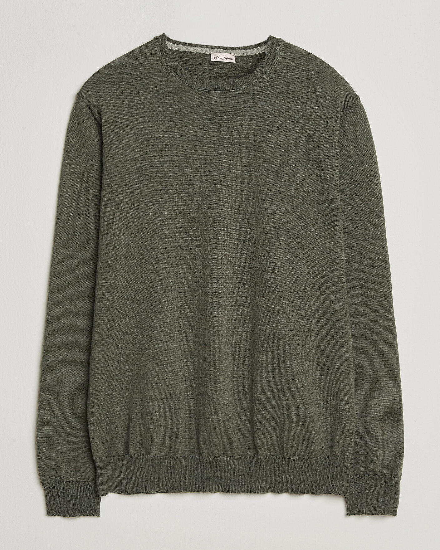 Herren | Pullover | Stenströms | Merino Patch Crew Neck Dark Green