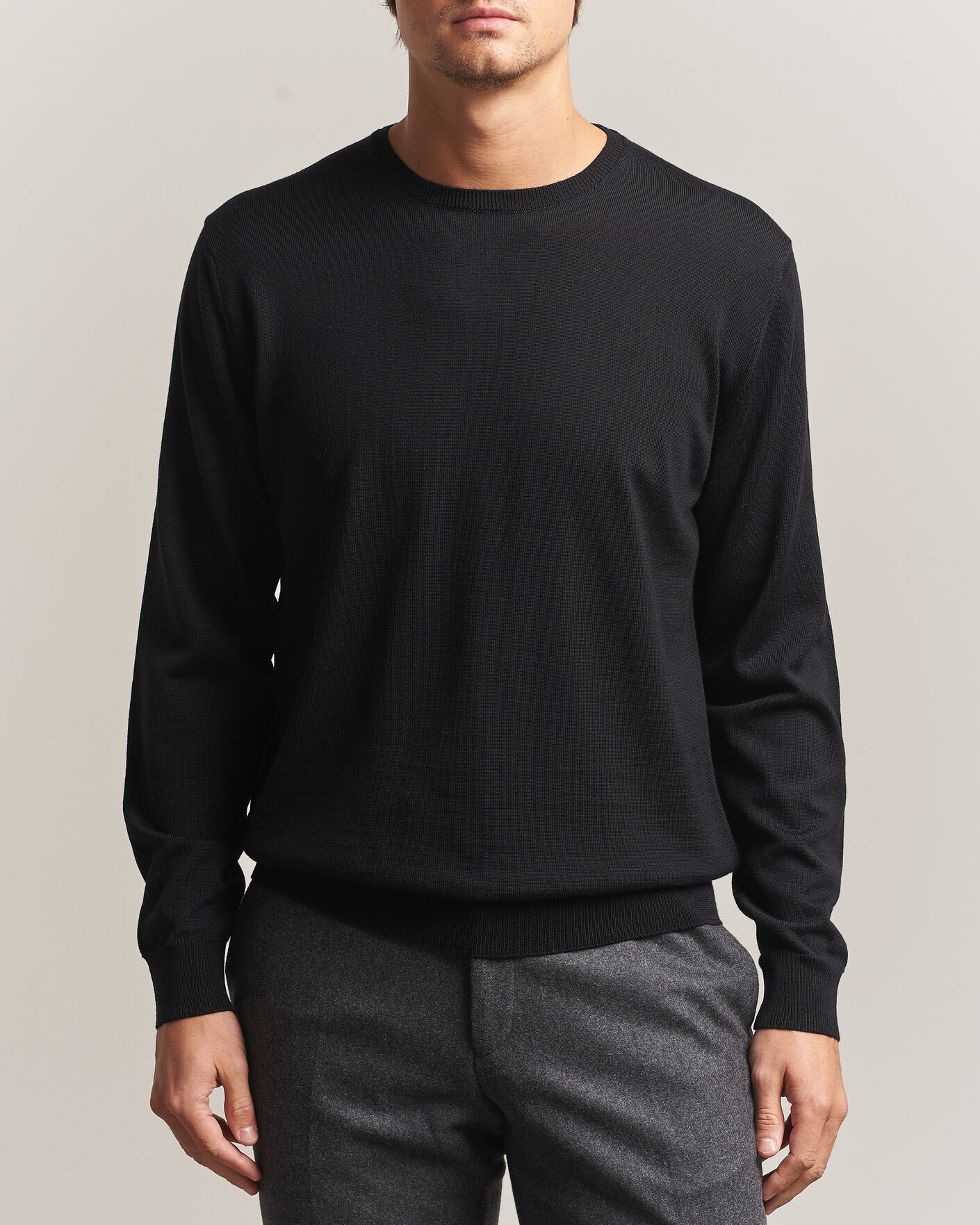 Herren | Pullover | Stenströms | Merino Patch Crew Neck Black