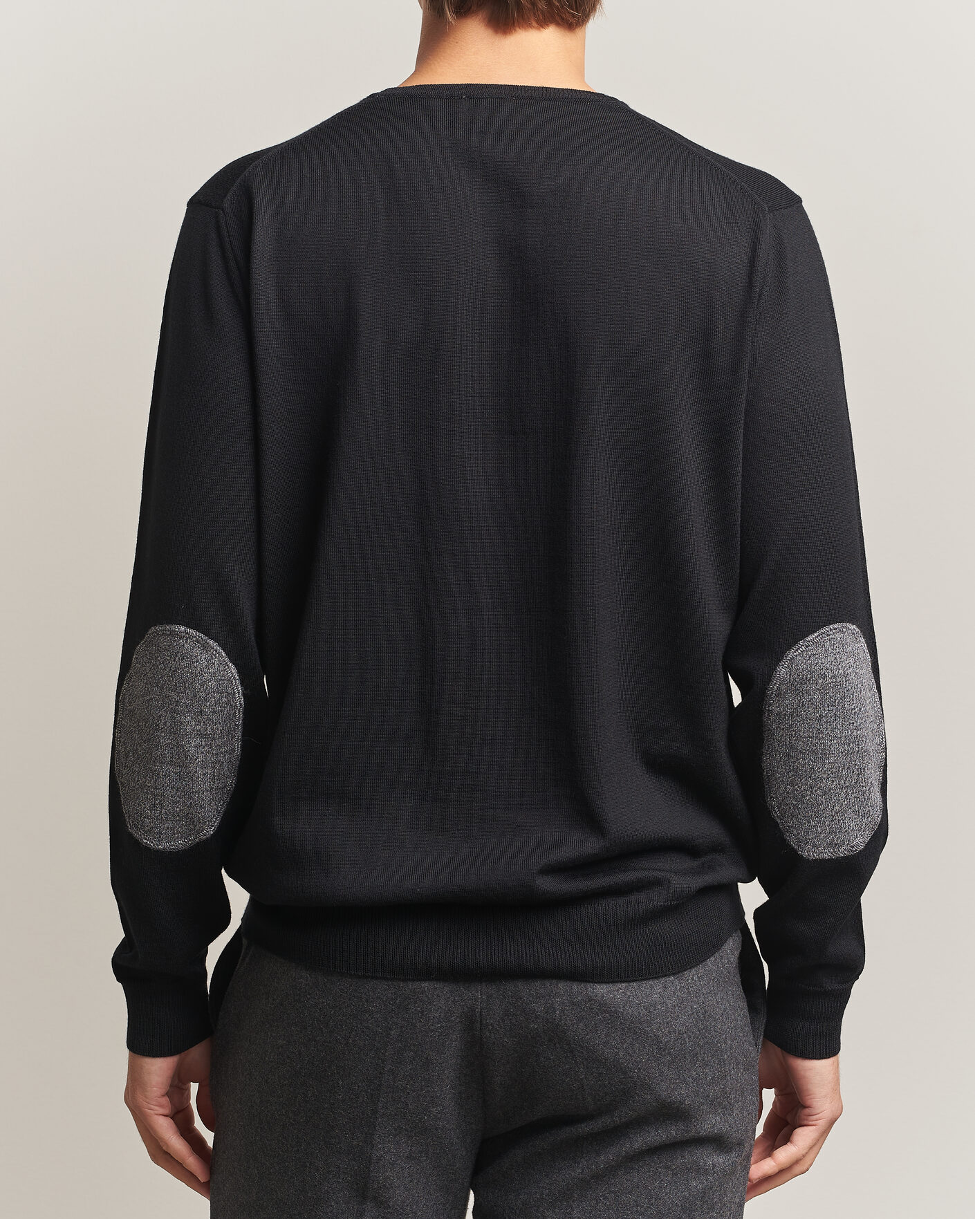 Herren | Pullover | Stenströms | Merino Patch Crew Neck Black