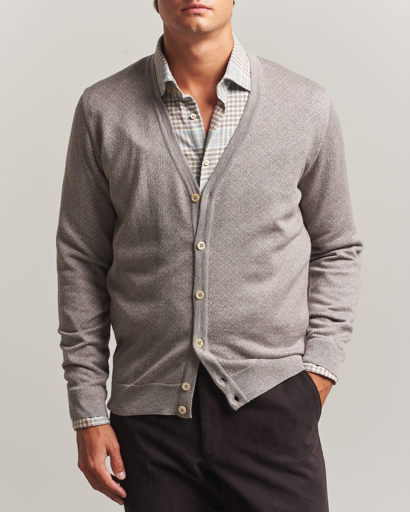 Herren | Pullover | Stenströms | Merino Jaquard Cardigan Beige