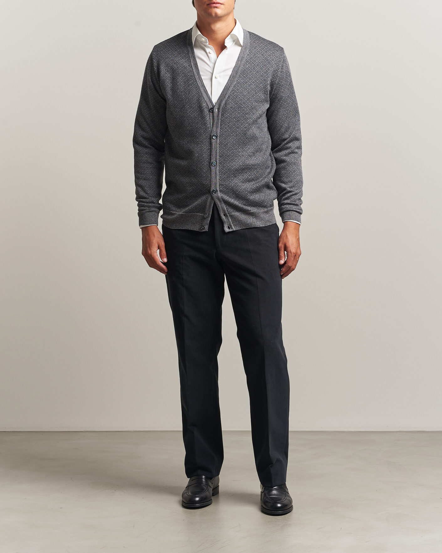 Herren | Pullover | Stenströms | Merino Jaquard Cardigan Dark Grey
