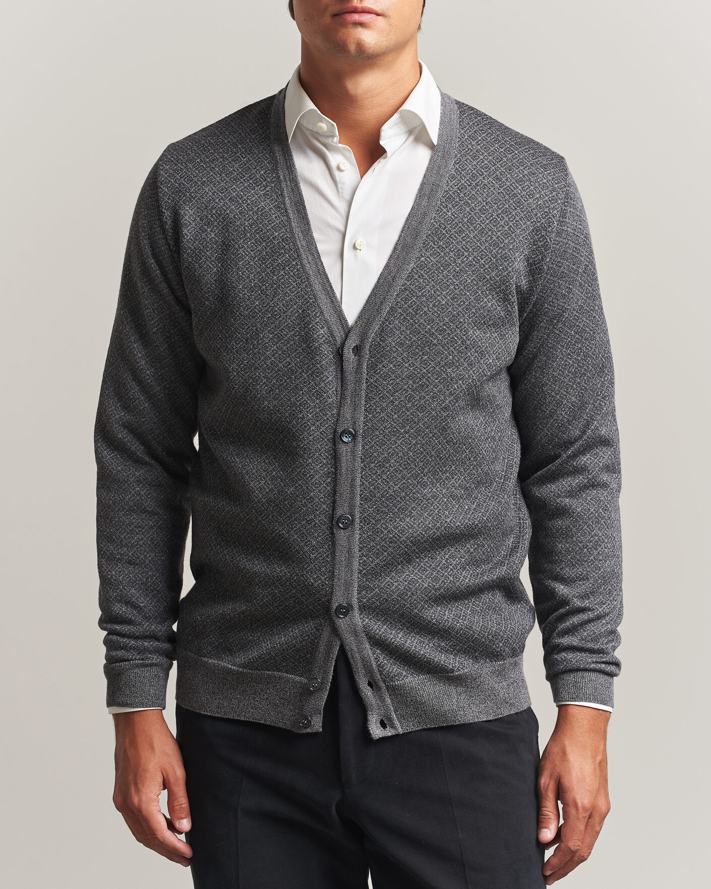 Herren | Pullover | Stenströms | Merino Jaquard Cardigan Dark Grey
