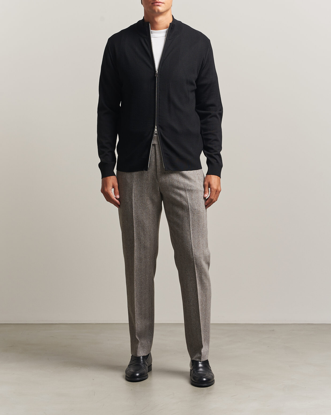 Herren | Pullover | Stenströms | Merino Herringbone Full Zip Black