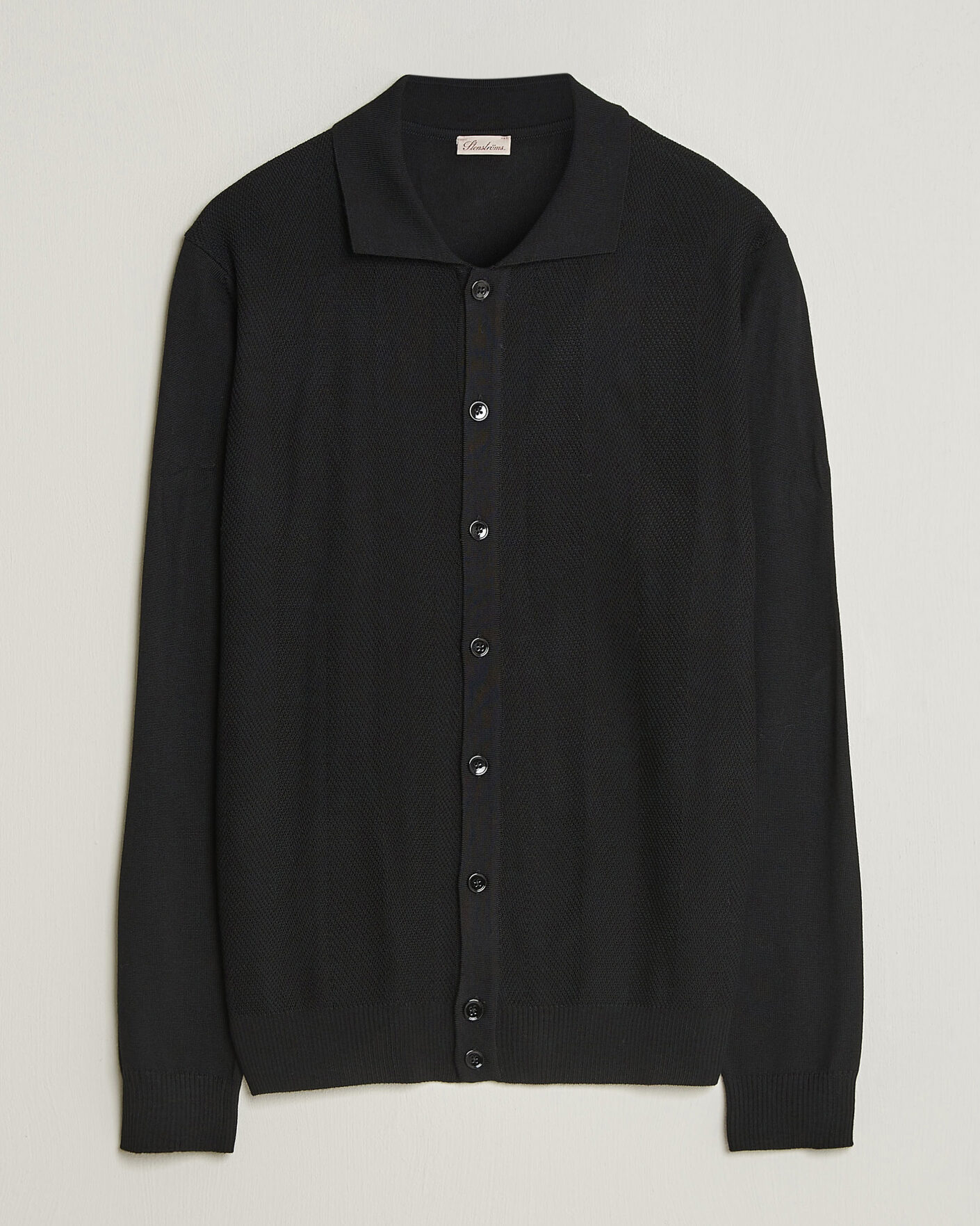 Herren | Pullover | Stenströms | Merino Herringbone Polo Cardigan Black