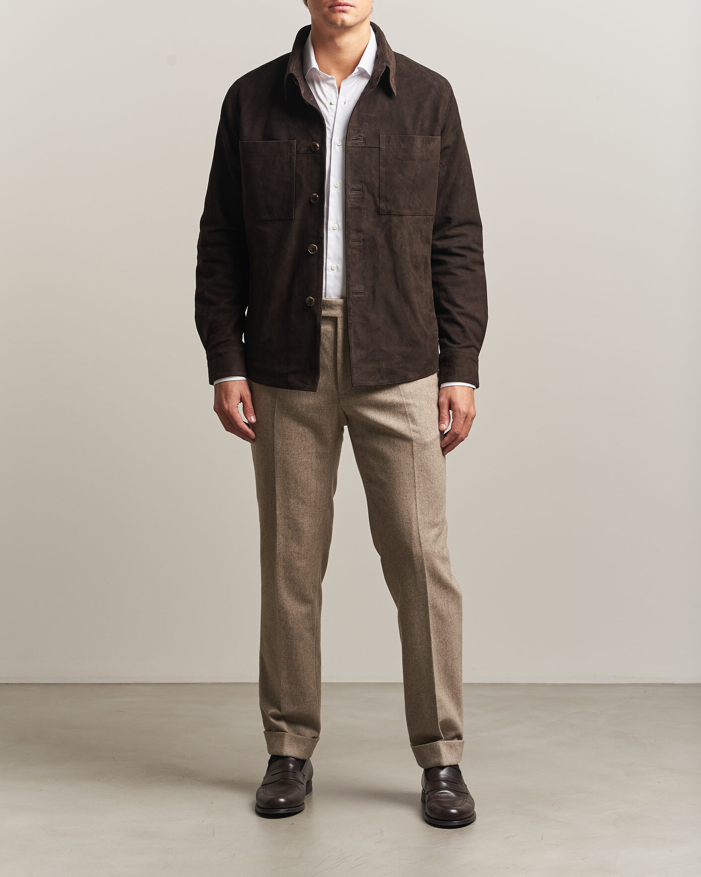 Herren | Hemden | Stenströms | Goat Suede Overshirt Dark Brown