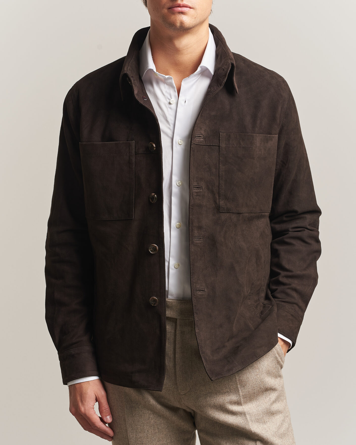 Herren | Hemden | Stenströms | Goat Suede Overshirt Dark Brown
