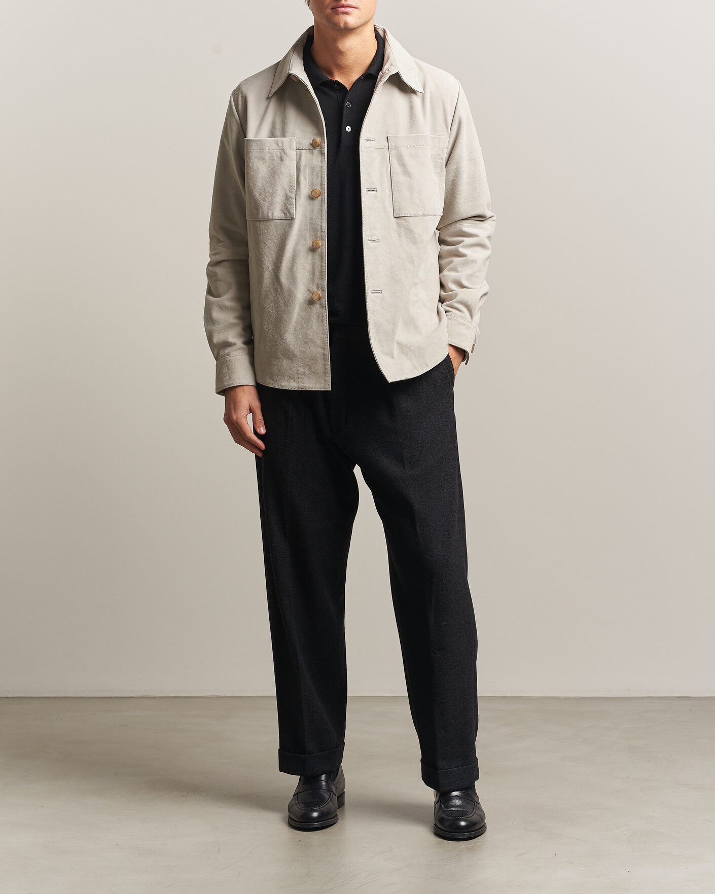 Herren | Hemden | Stenströms | Goat Suede Overshirt Light Grey