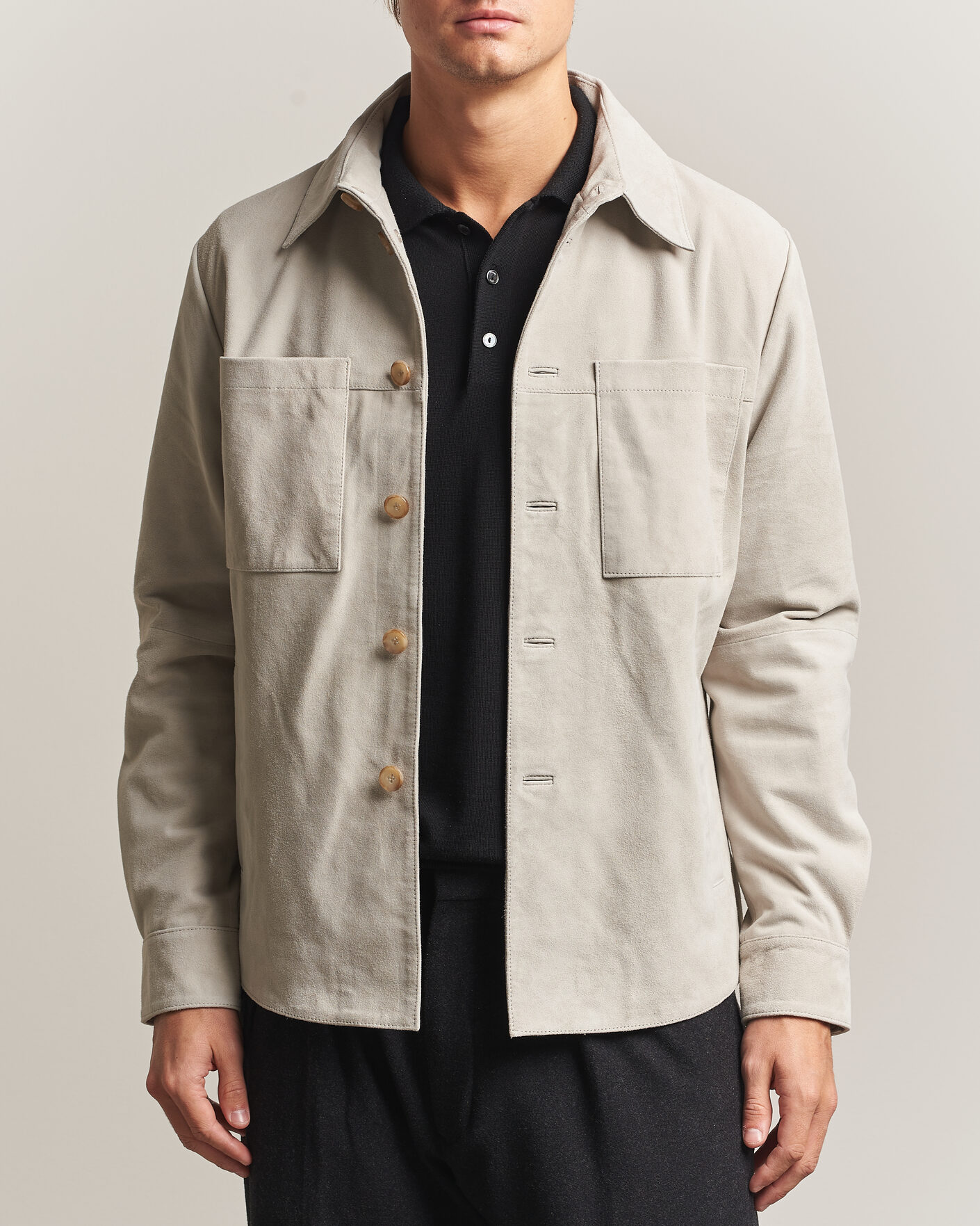 Herren | Hemden | Stenströms | Goat Suede Overshirt Light Grey