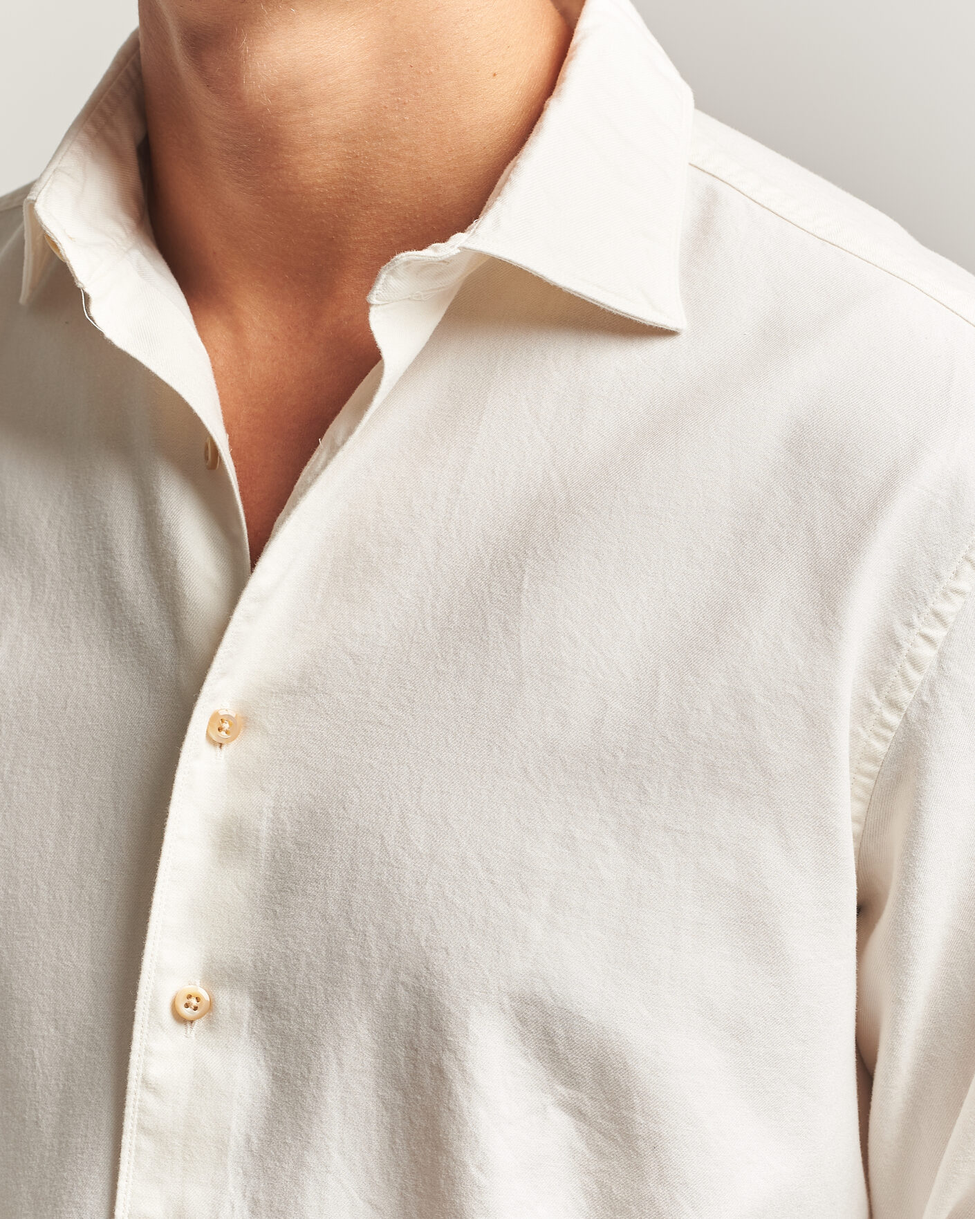 Herren | Hemden | Stenströms | Regular Fit Cut Away Flannel Shirt Off White