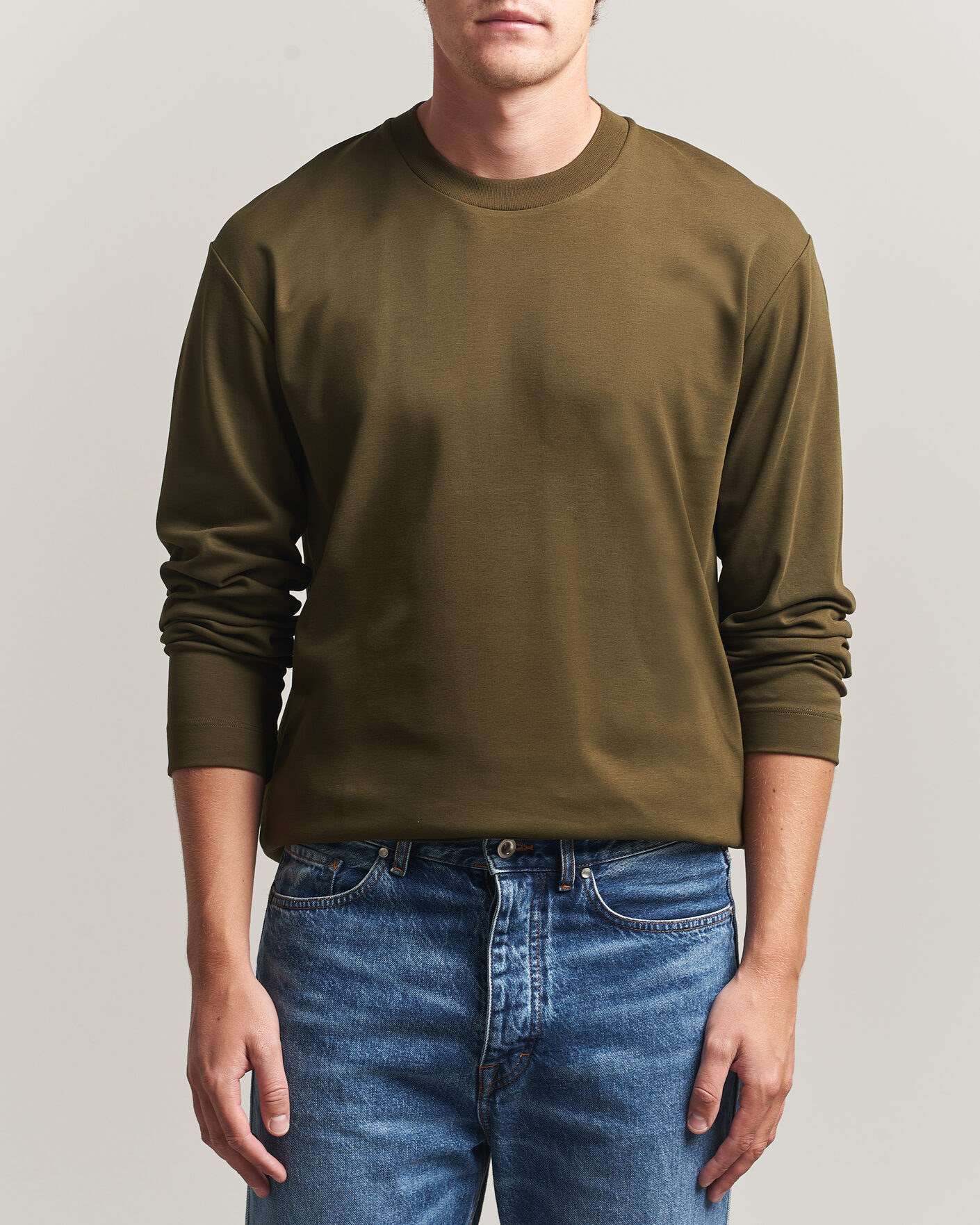 Herren | T-Shirts | Sunspel | Heavy Weight Supima Cotton Long Sleeve T-Shirt Green