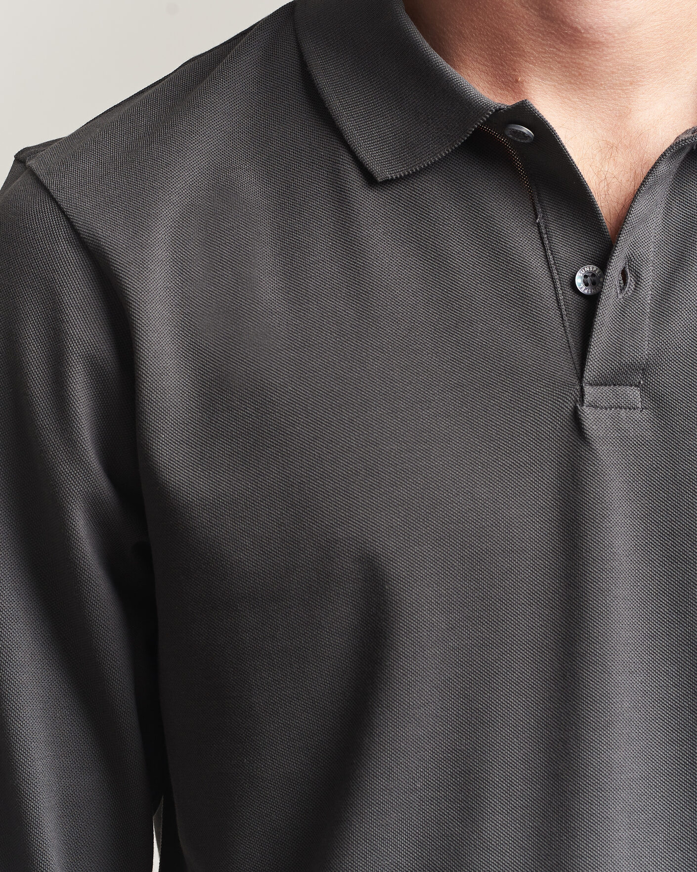 Herren | Poloshirts | Sunspel | Supima Cotton Long Sleeve Pique Polo Anthracite