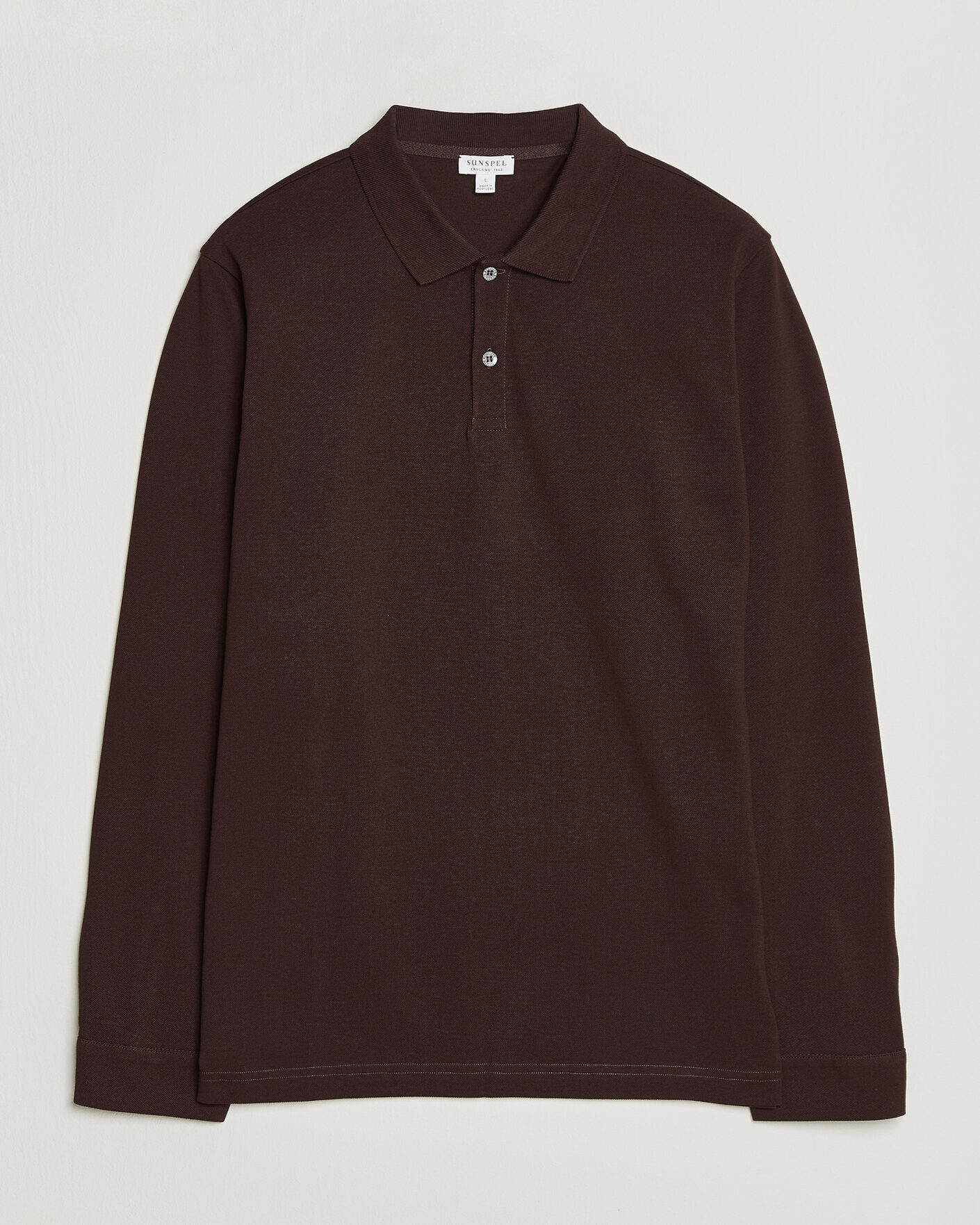 Herren | Poloshirts | Sunspel | Supima Cotton Long Sleeve Pique Polo Dark Brown