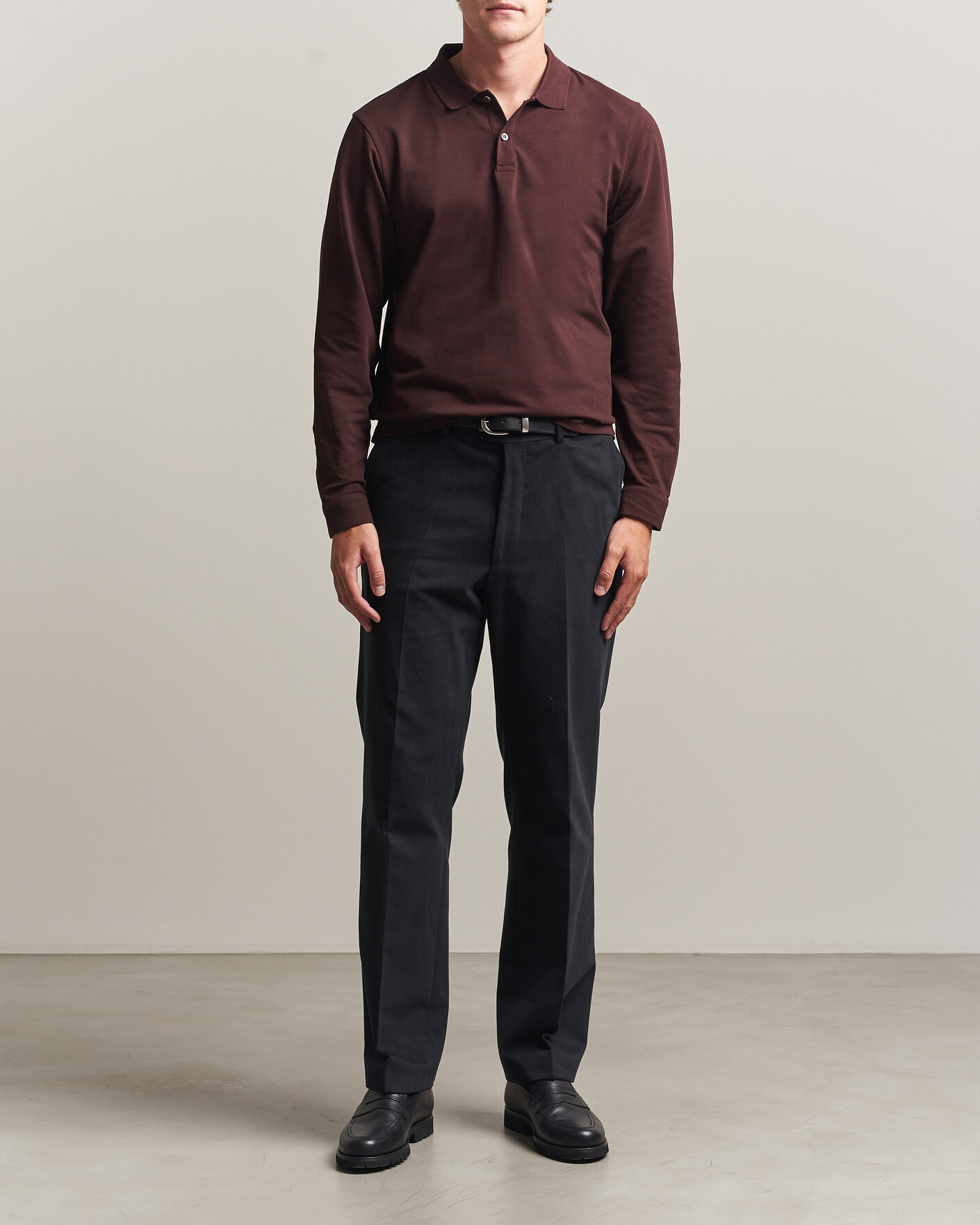 Herren | Poloshirts | Sunspel | Supima Cotton Long Sleeve Pique Polo Dark Brown