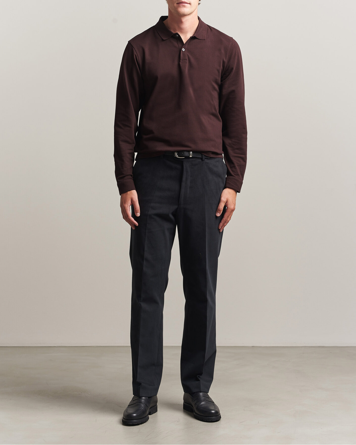Herren | Poloshirts | Sunspel | Supima Cotton Long Sleeve Pique Polo Dark Brown