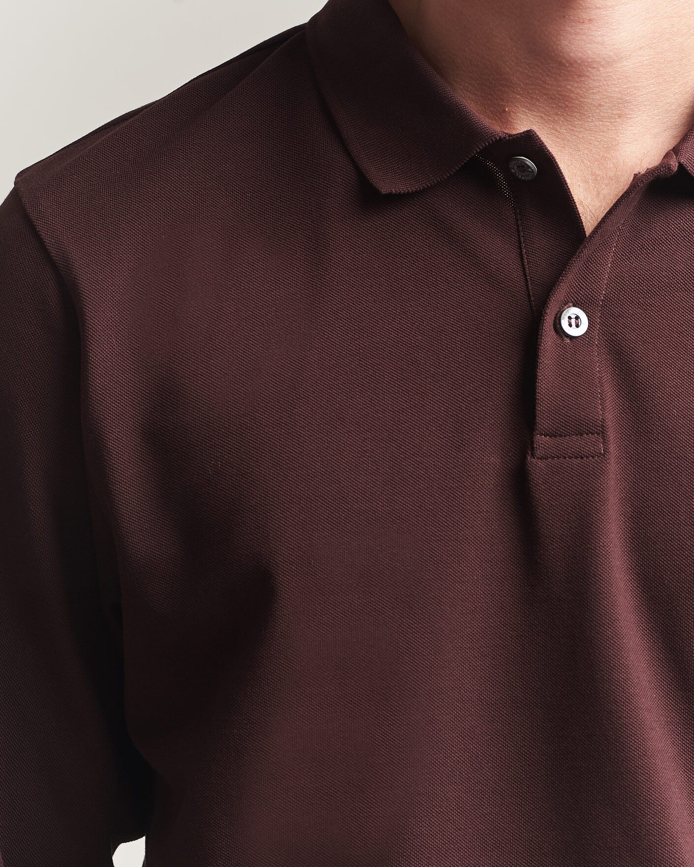 Herren | Poloshirts | Sunspel | Supima Cotton Long Sleeve Pique Polo Dark Brown