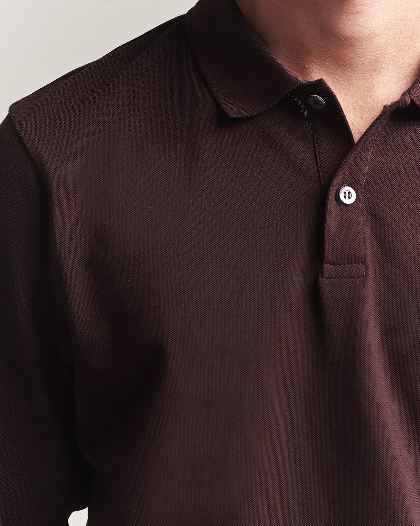 Herren | Poloshirts | Sunspel | Supima Cotton Long Sleeve Pique Polo Dark Brown