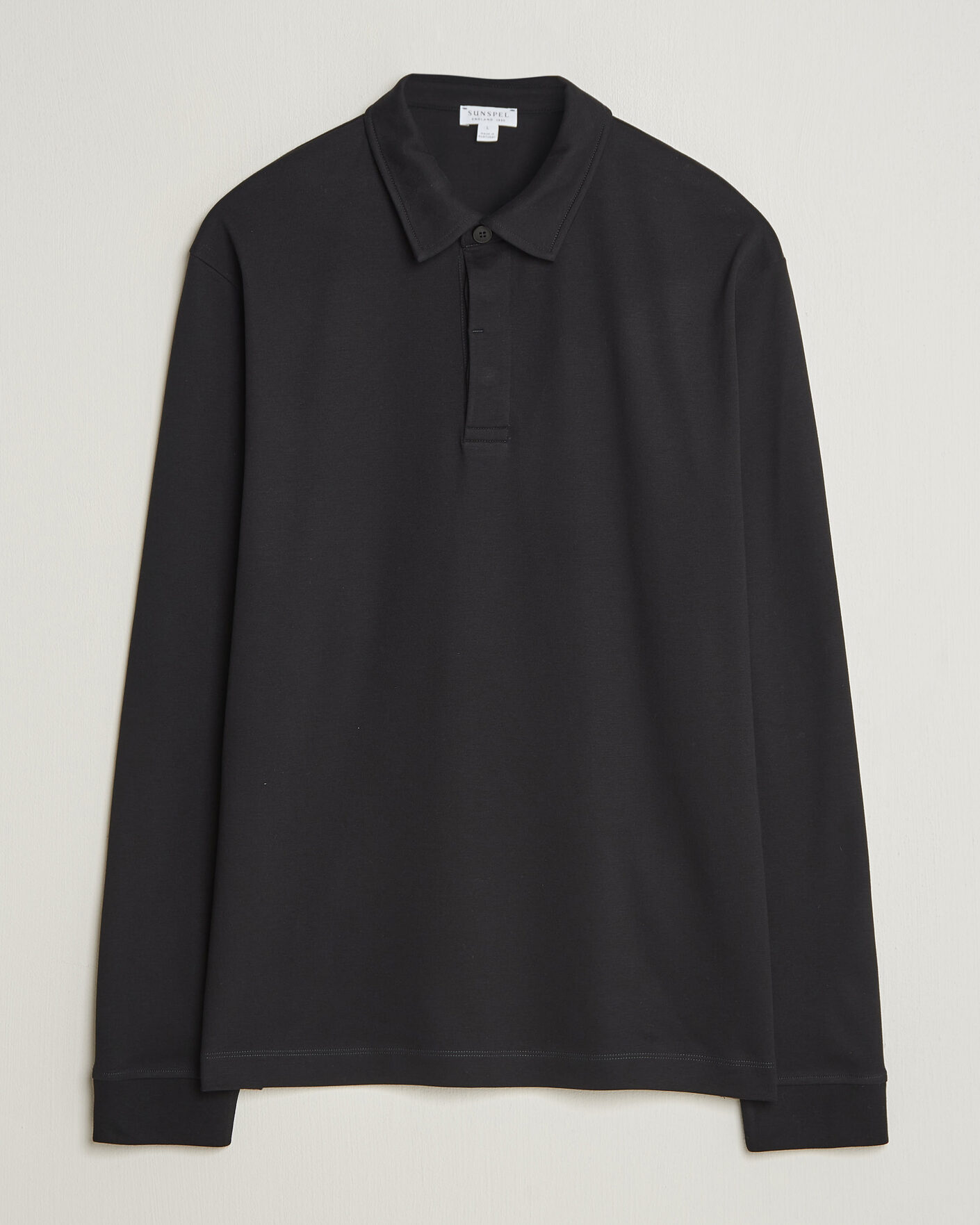 Herren | Poloshirts | Sunspel | Heavy Weight Supima Cotton Long Sleeve Polo Black
