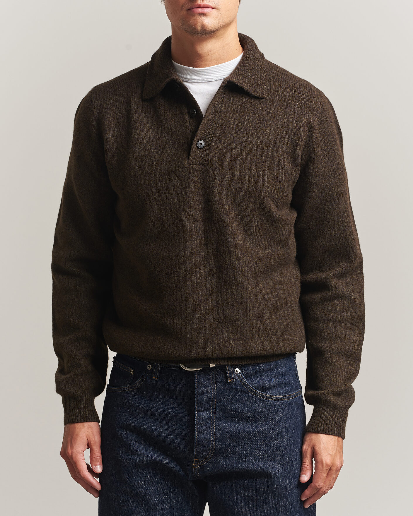 Herren | Pullover | Sunspel | Lambswool Poloshirt Loden Twist