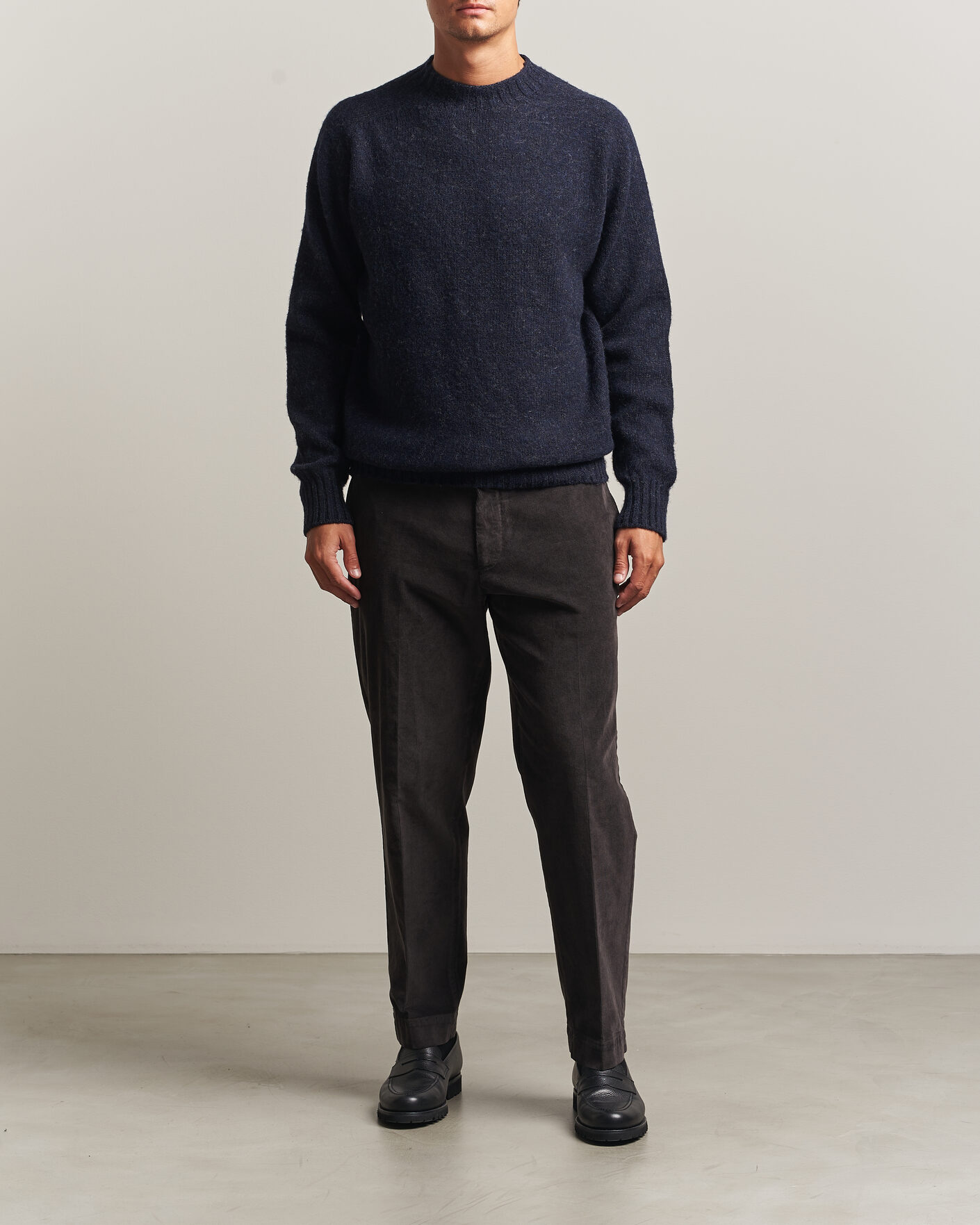 Herren | Pullover | Sunspel | Brushed Shetland Crew Neck Dark Navy