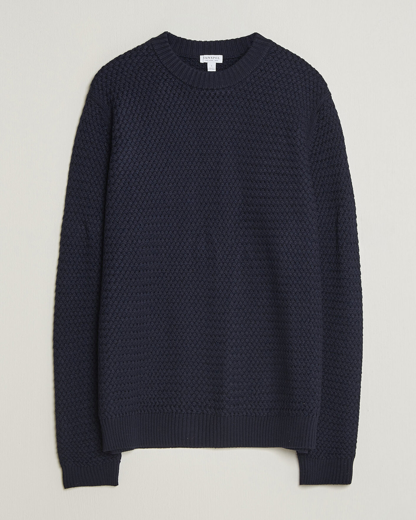 Herren | Pullover | Sunspel | Merino Basketweave Stitch Jumper Navy