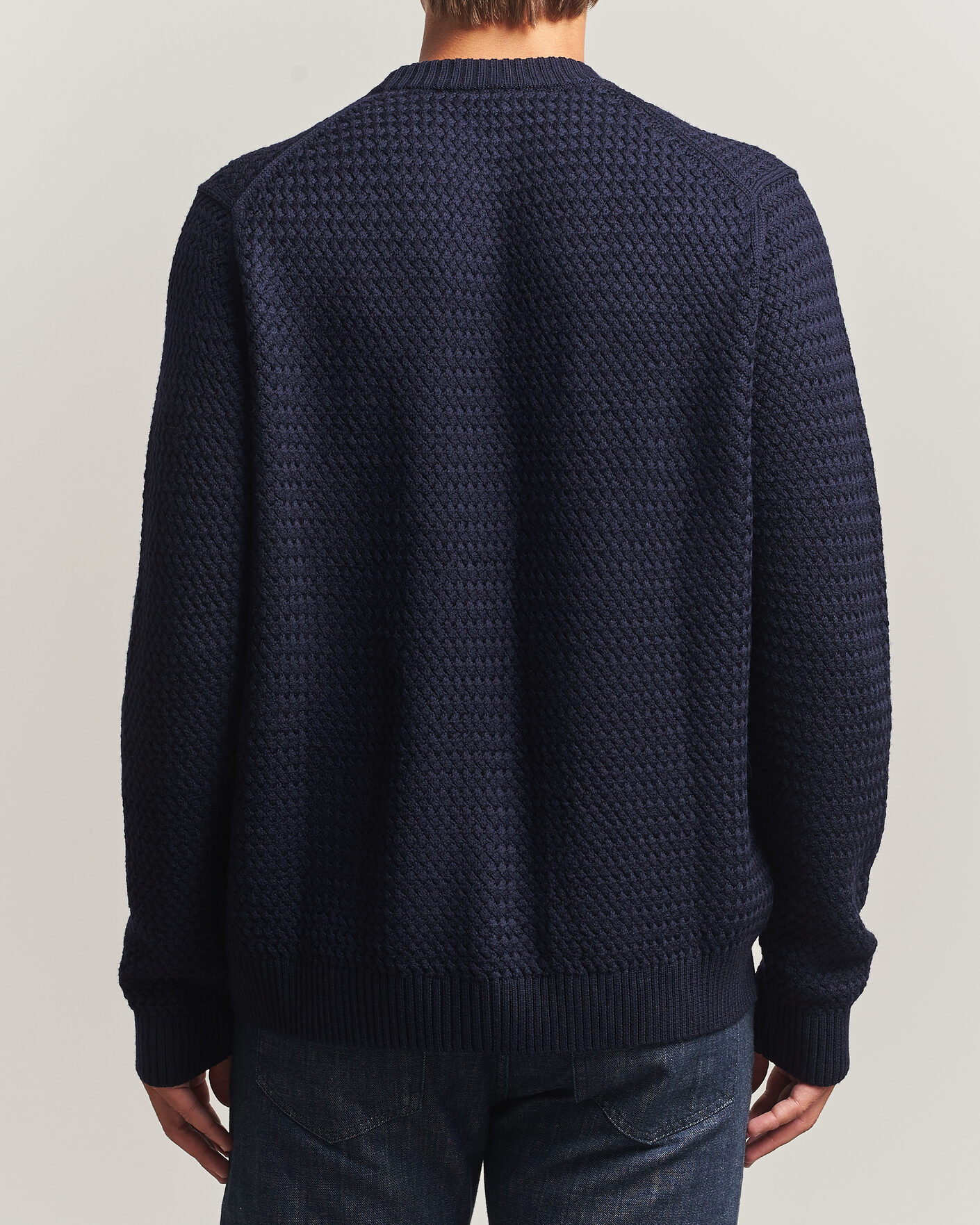 Herren | Pullover | Sunspel | Merino Basketweave Stitch Jumper Navy