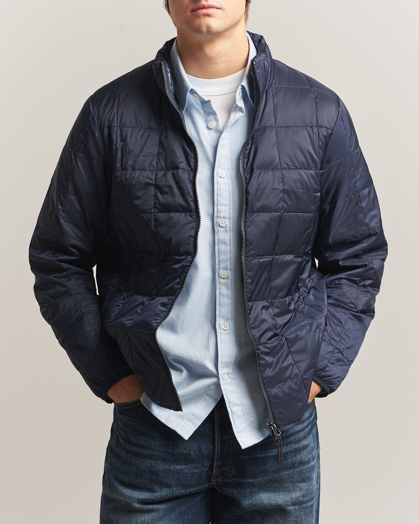 Herren | Jacken | TAION | High Neck Full Zip Lightweight Down Jacket Dark Navy