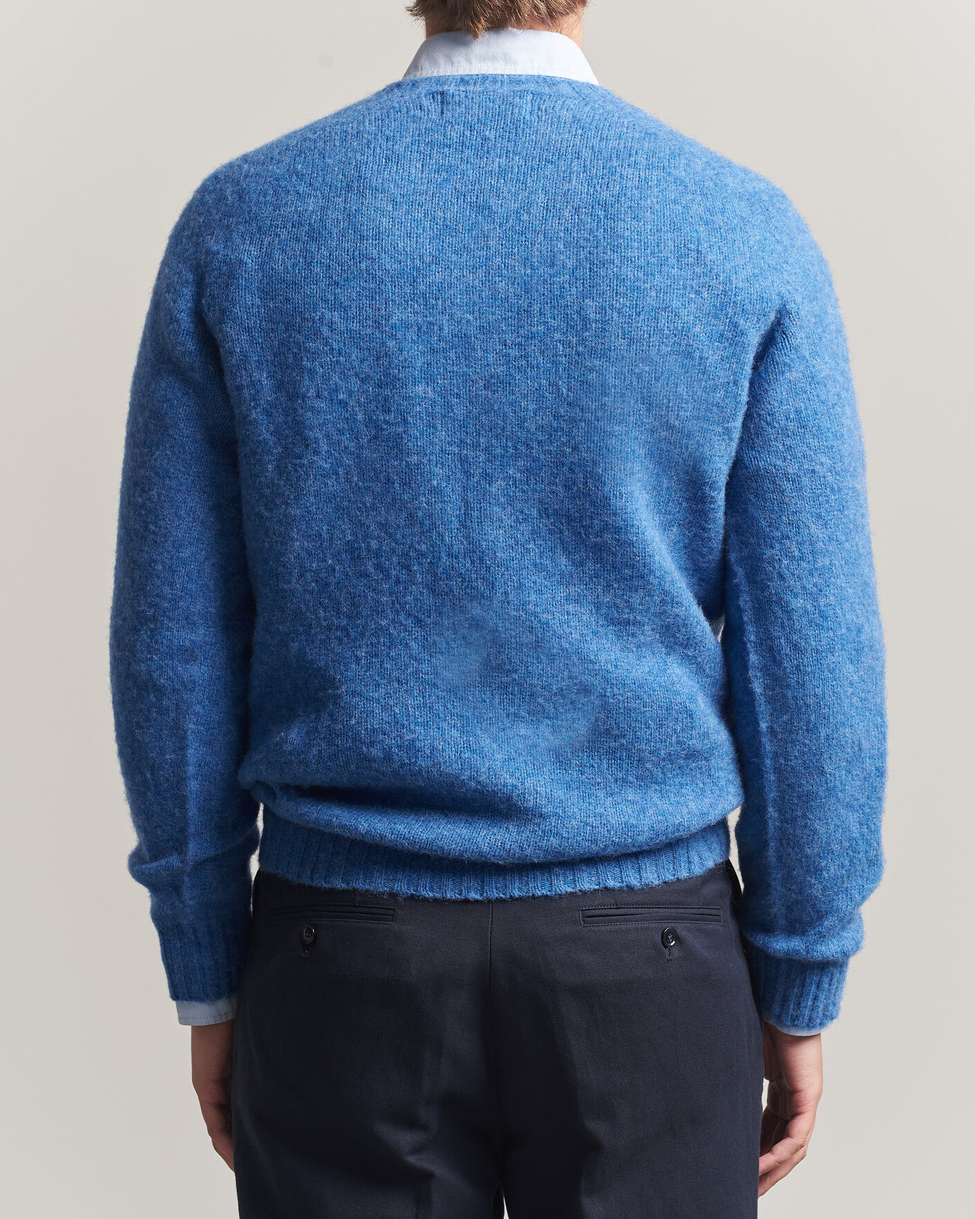 Herren | Pullover | Harley Of Scotland | Brushed Supersoft Lambswool Crewneck Cobalt