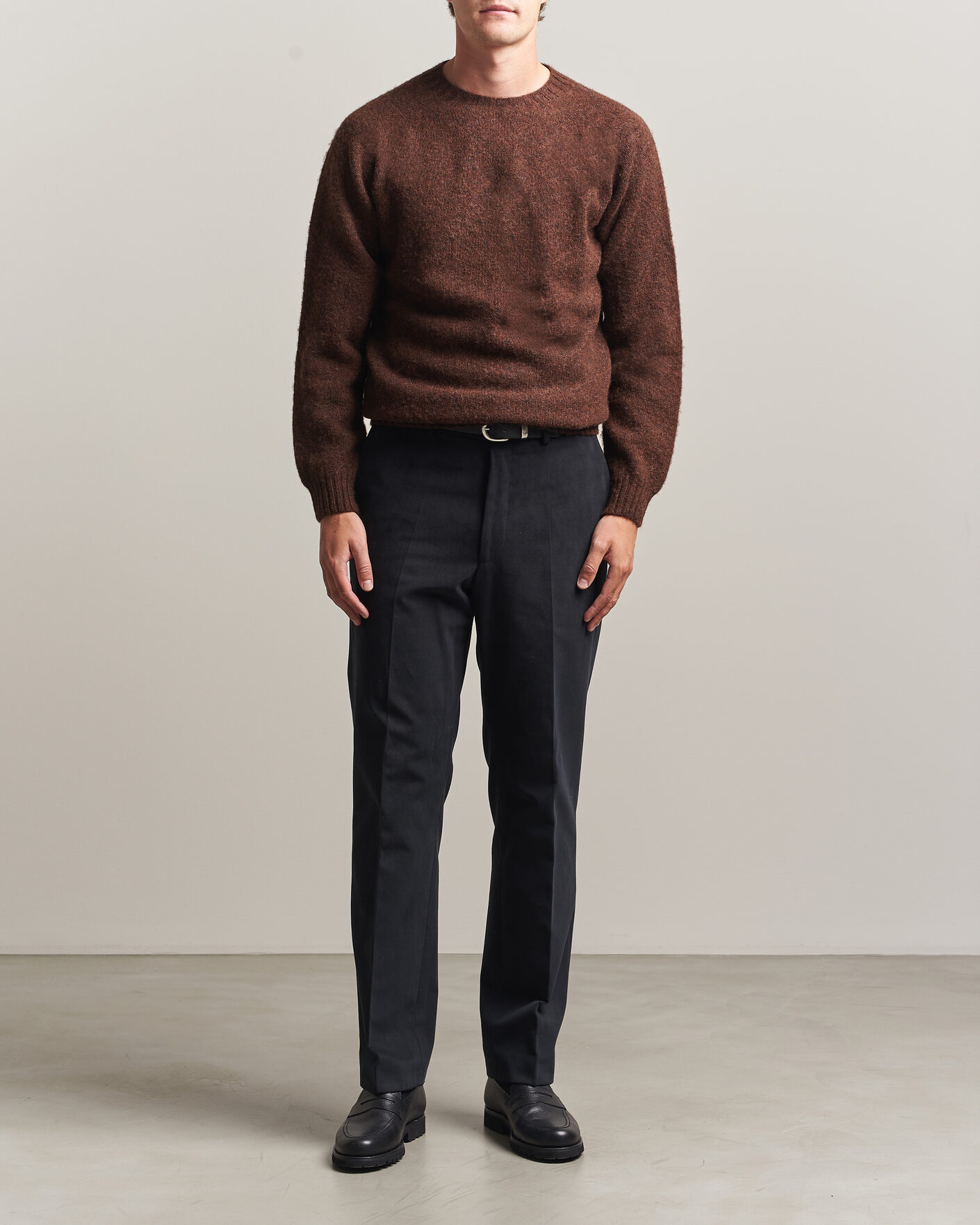 Herren | Pullover | Harley Of Scotland | Brushed Supersoft Lambswool Crewneck Marron