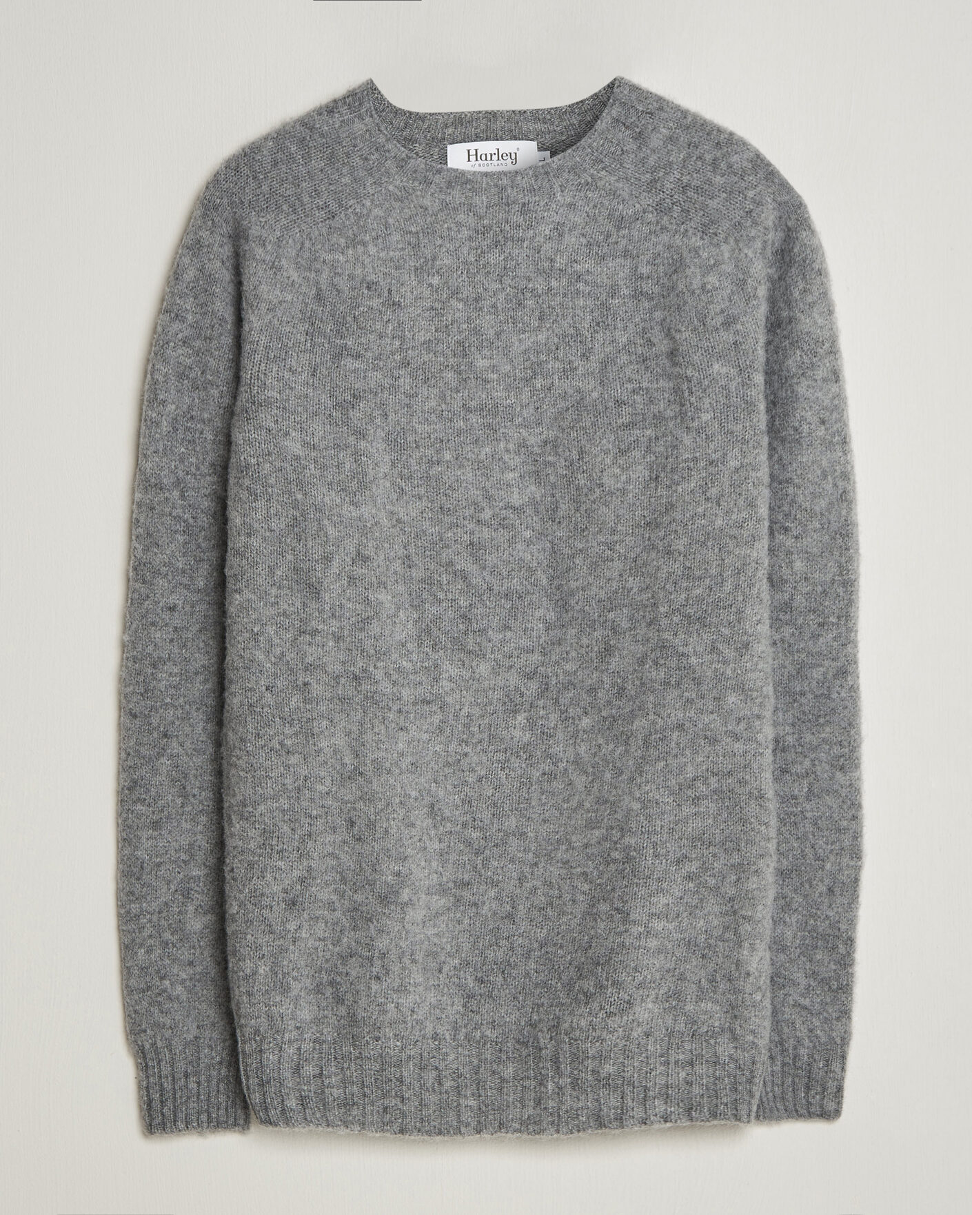 Herren | Pullover | Harley Of Scotland | Brushed Supersoft Lambswool Crewneck Mid Grey
