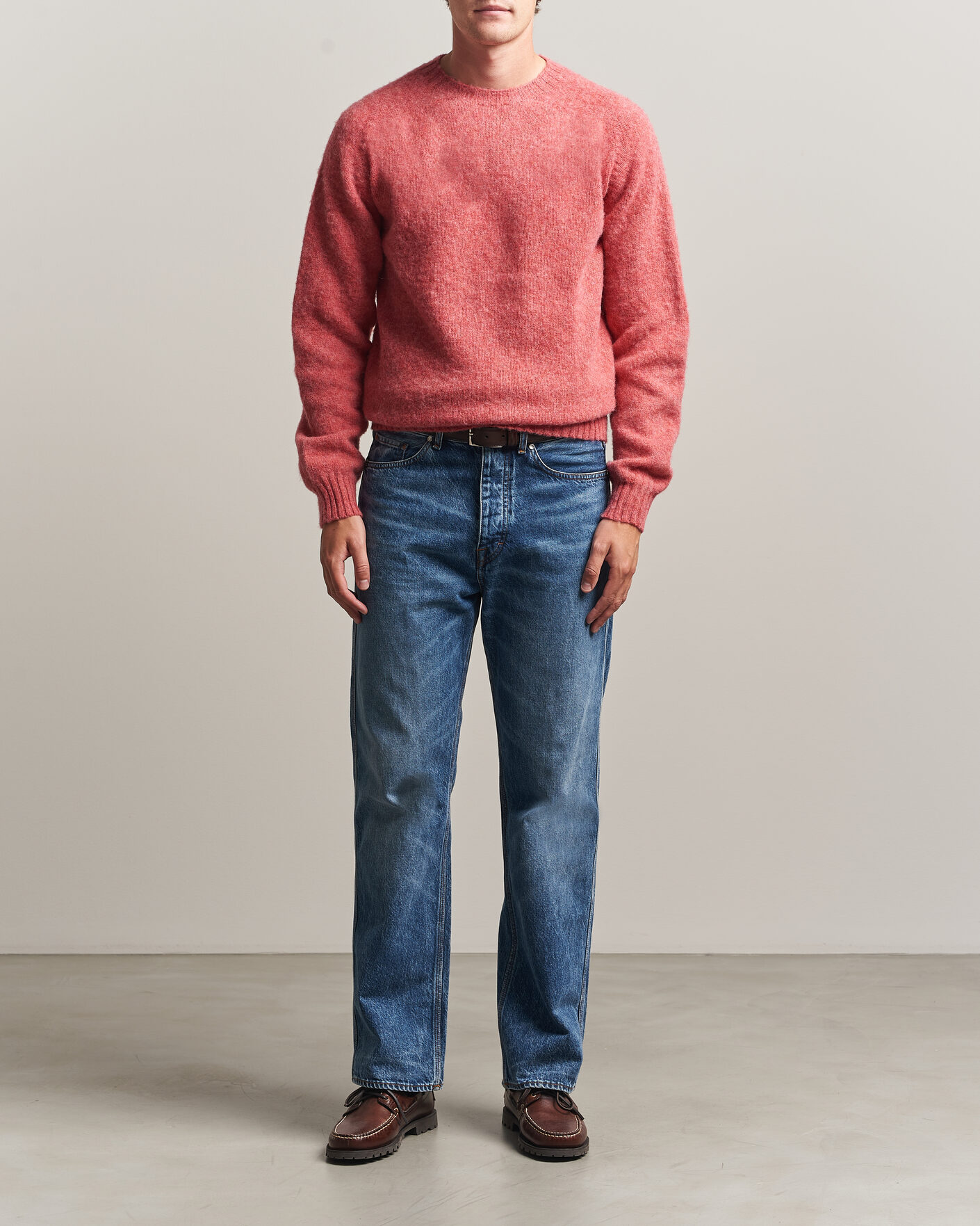 Herren | Pullover | Harley Of Scotland | Brushed Supersoft Lambswool Crewneck Tea Rose