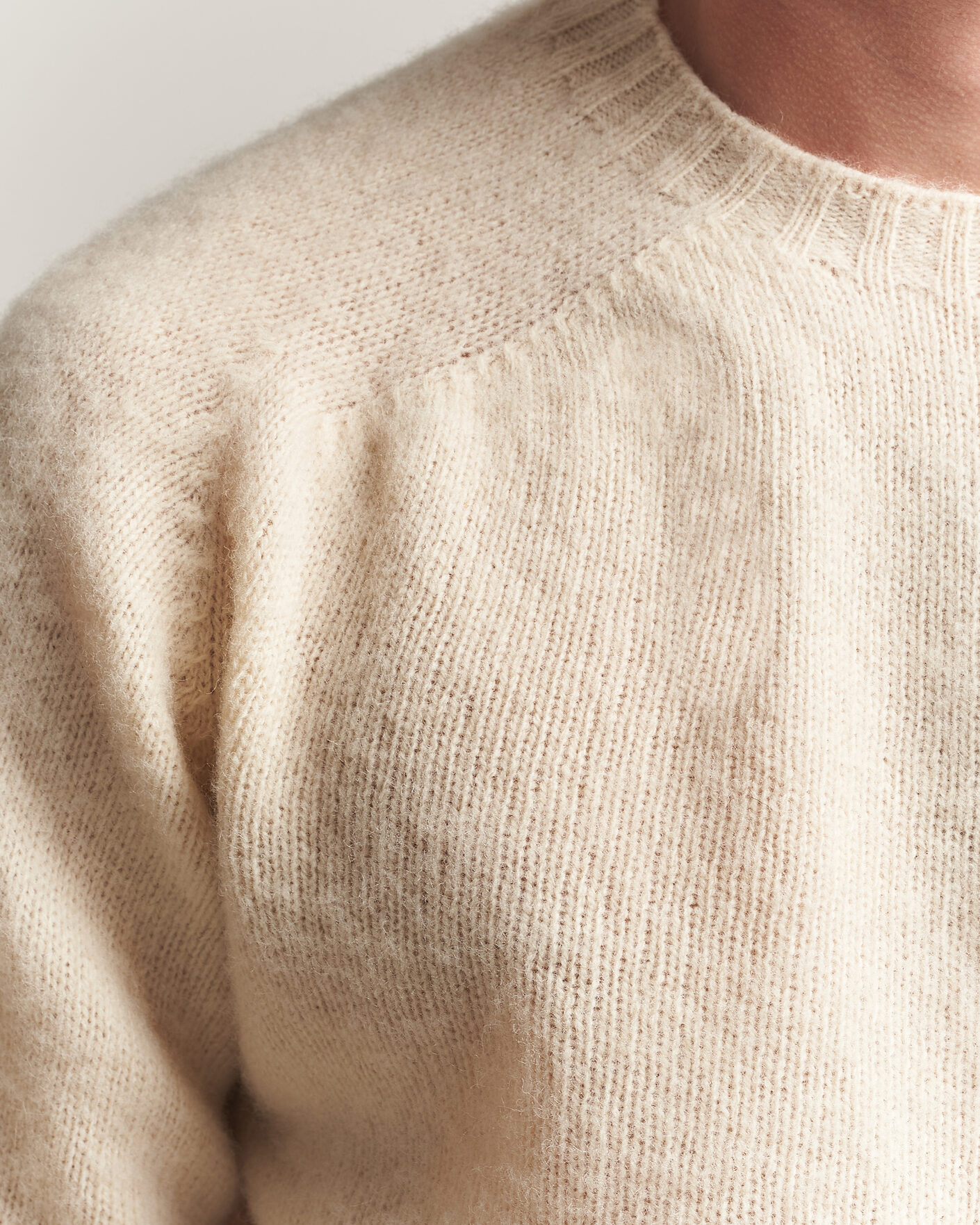 Herren | Pullover | Harley Of Scotland | Brushed Supersoft Lambswool Crewneck Vanilla