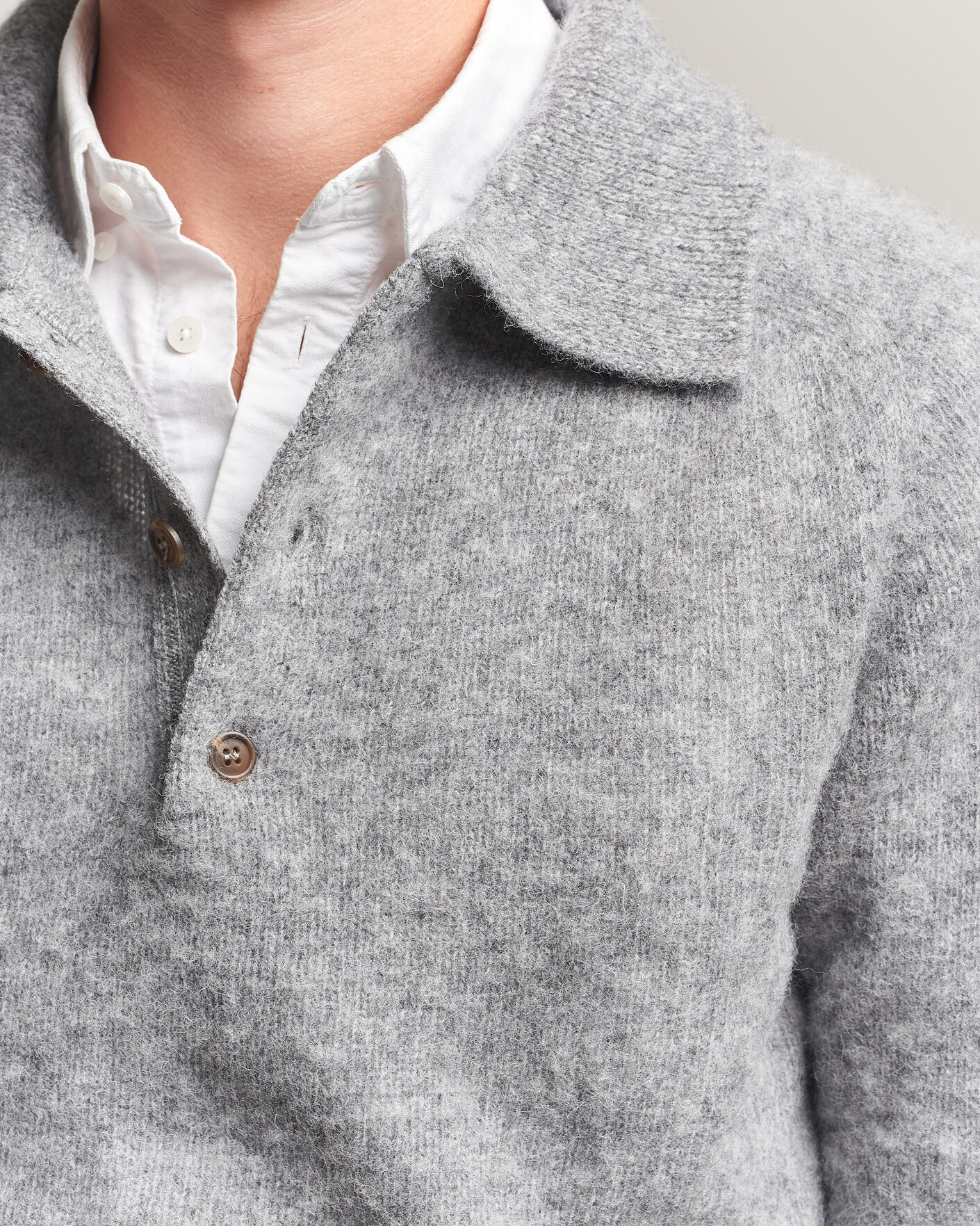 Herren | Pullover | Harley Of Scotland | Brushed Supersoft Lambswool Polo Mid Grey