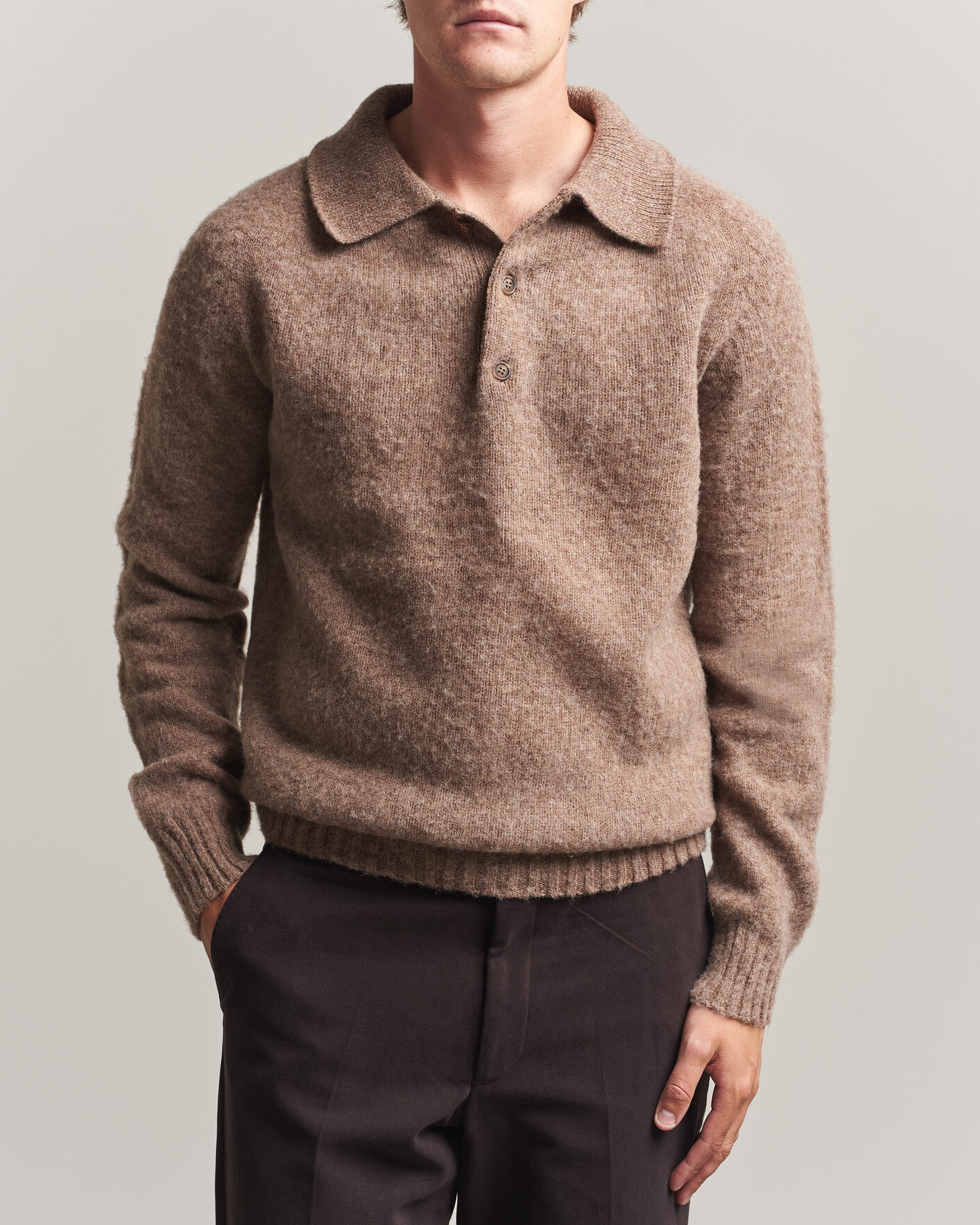 Herren | Pullover | Harley Of Scotland | Brushed Supersoft Lambswool Polo Tundra