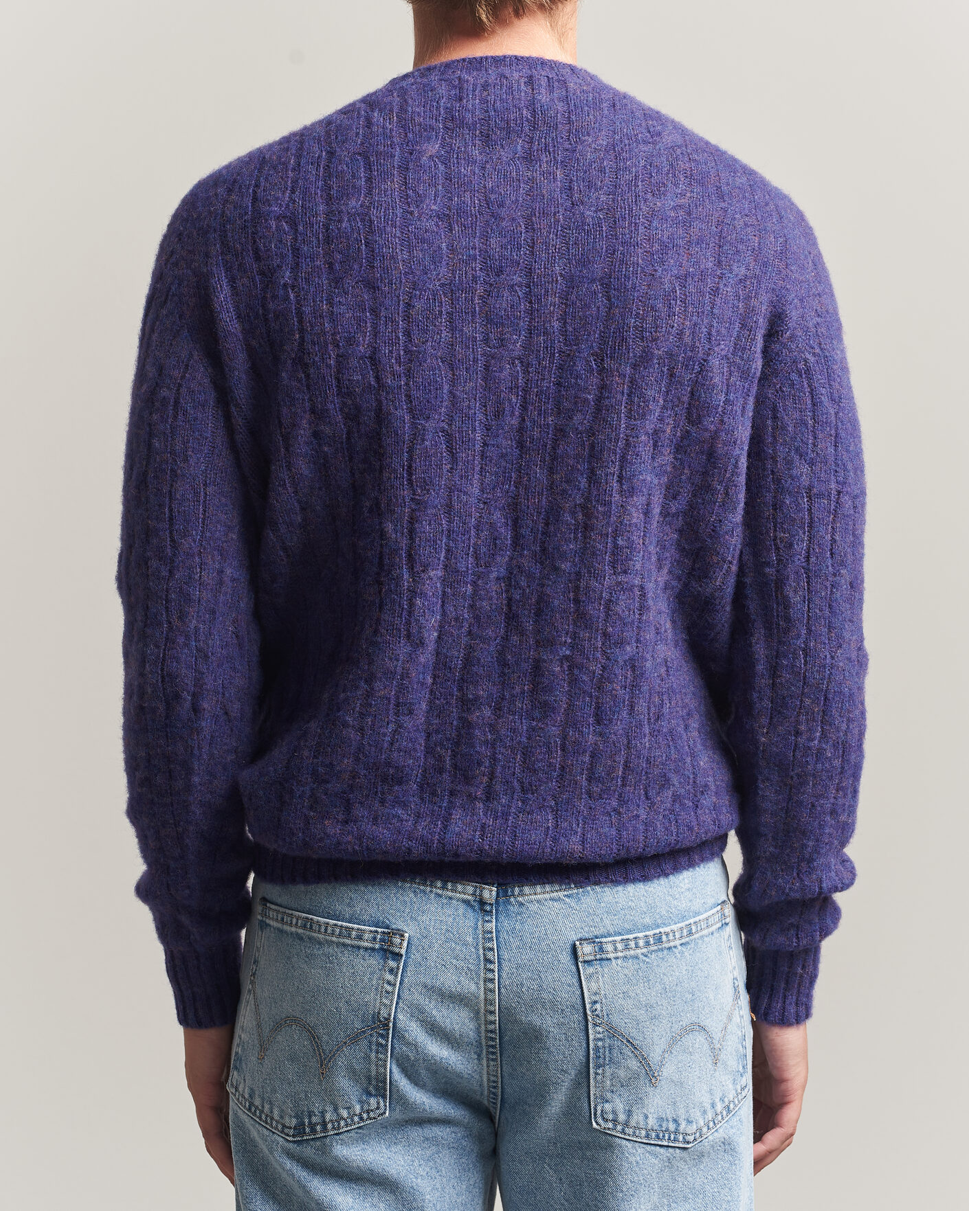 Herren | Pullover | Harley Of Scotland | Brushed Supersoft Lambswool Cable Iris