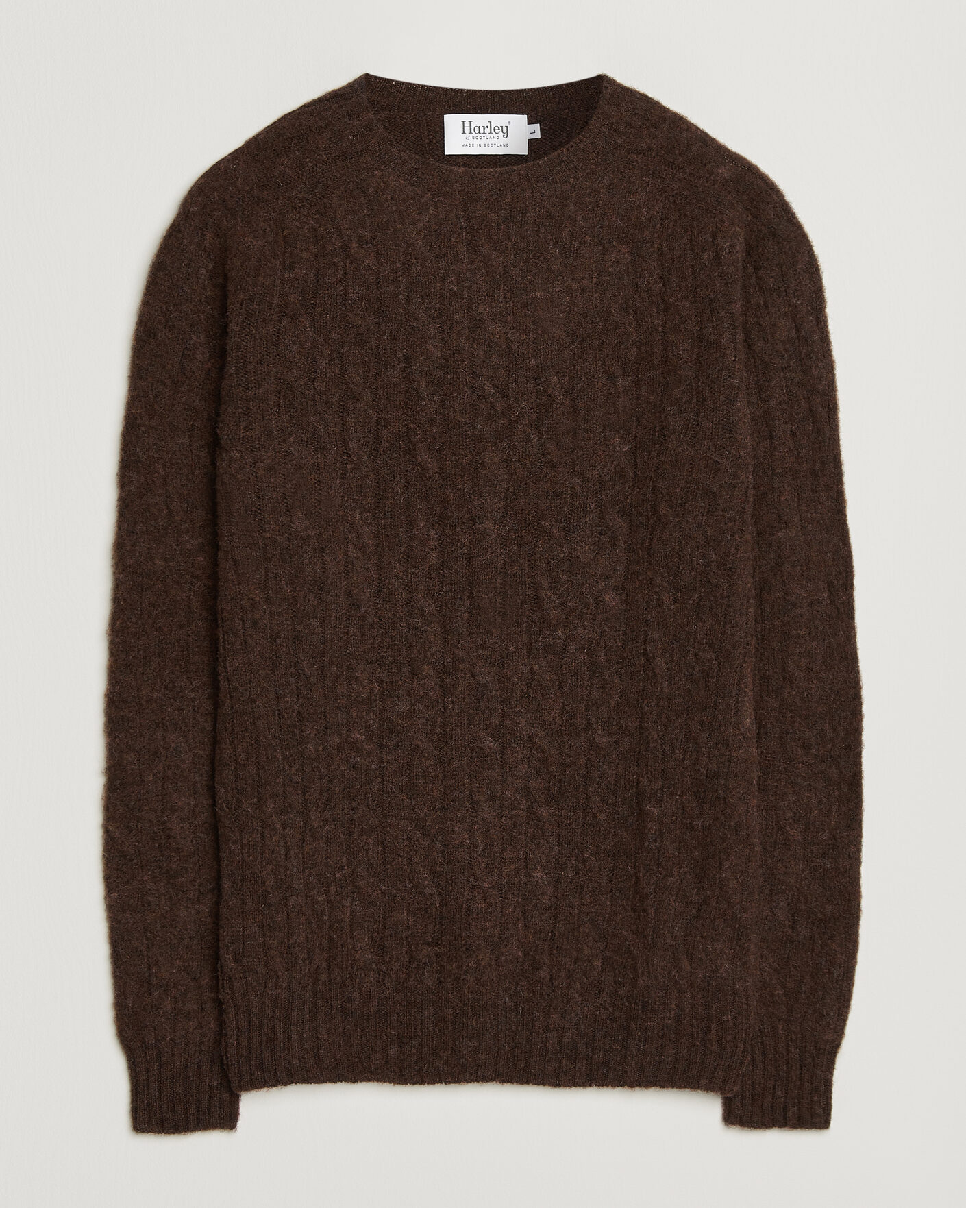 Herren | Pullover | Harley Of Scotland | Brushed Supersoft Lambswool Cable Marron
