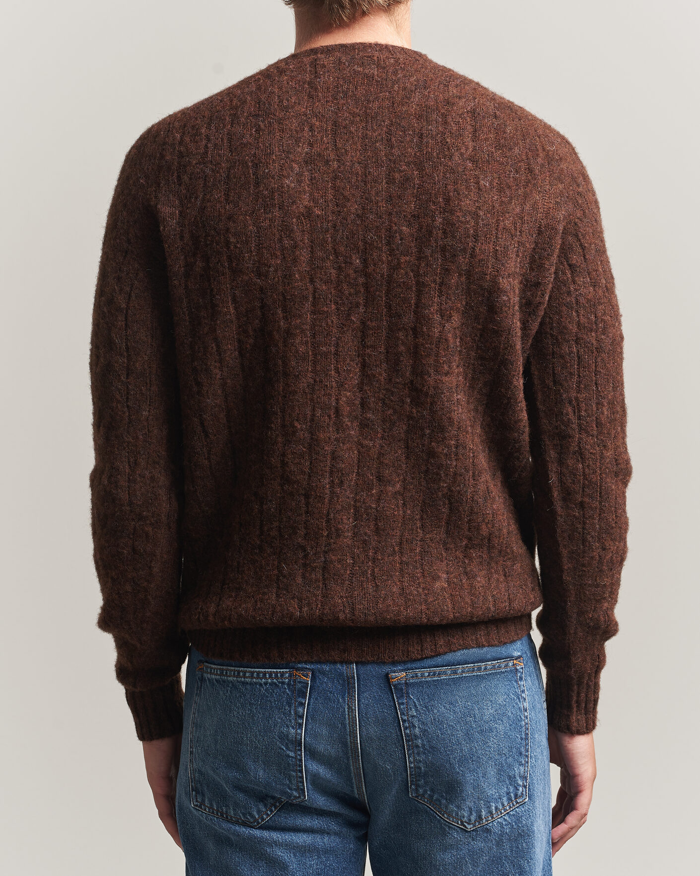 Herren | Pullover | Harley Of Scotland | Brushed Supersoft Lambswool Cable Marron